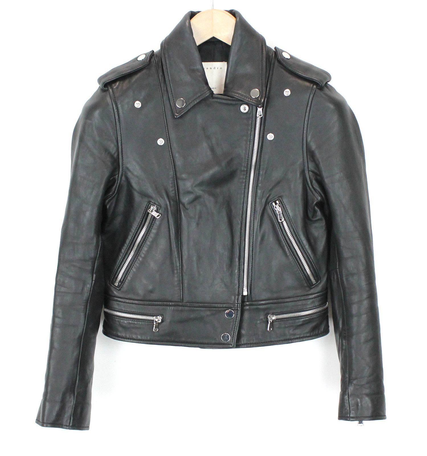 Sandro SANDRO Jacket Women XS Lamb Leather Biker Full Zip Lined Size XS / US 0-2 / IT 36-38 - 4 Thumbnail