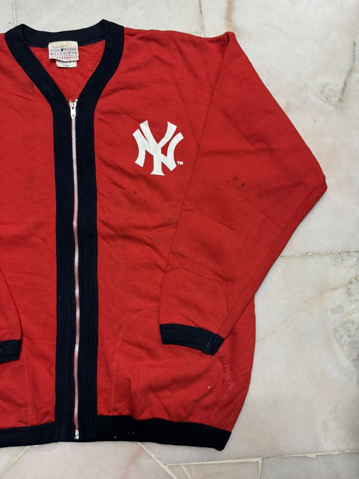 MLB 💥VINTAGE MLB 1998's NY LOGO ZIPPER SWEATER PLAYER WEAR Size US L / EU 52-54 / 3 - 3 Thumbnail