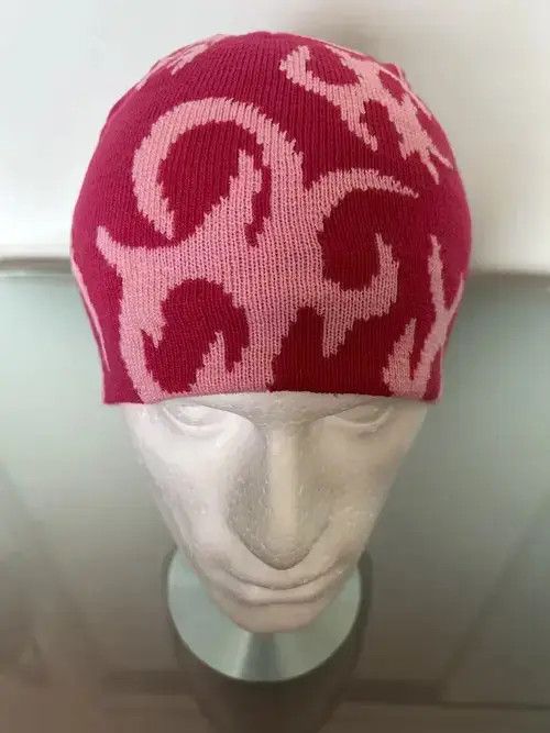 Japanese Brand Y2K Fire Beanie (red + pink) Size ONE SIZE - 2 Thumbnail