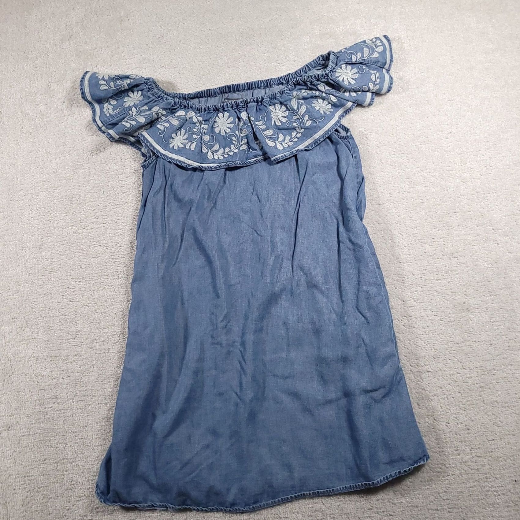 Vintage Chelsea & Theodore Dress Womens Large Blue Off Shoulder Embroidered Tencel Boho Size L / US 10 / IT 46 - 2 Thumbnail