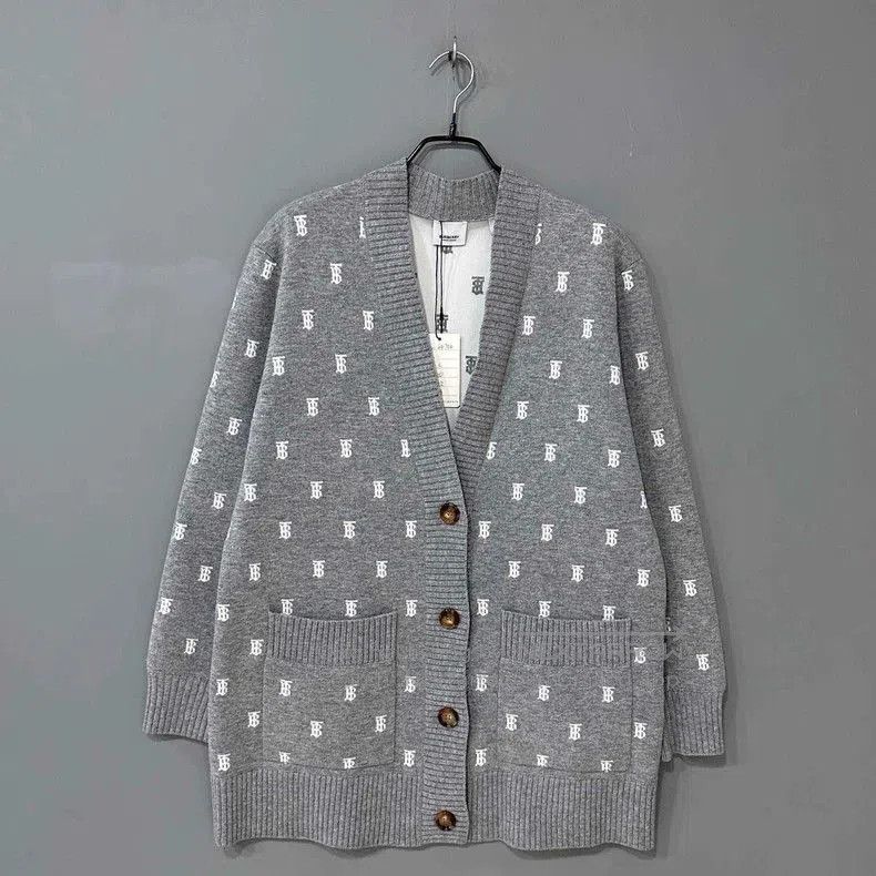 Burberry Burberry Gray Logo Wool Cardigan. Size US L / EU 52-54 / 3 - 1 Thumbnail