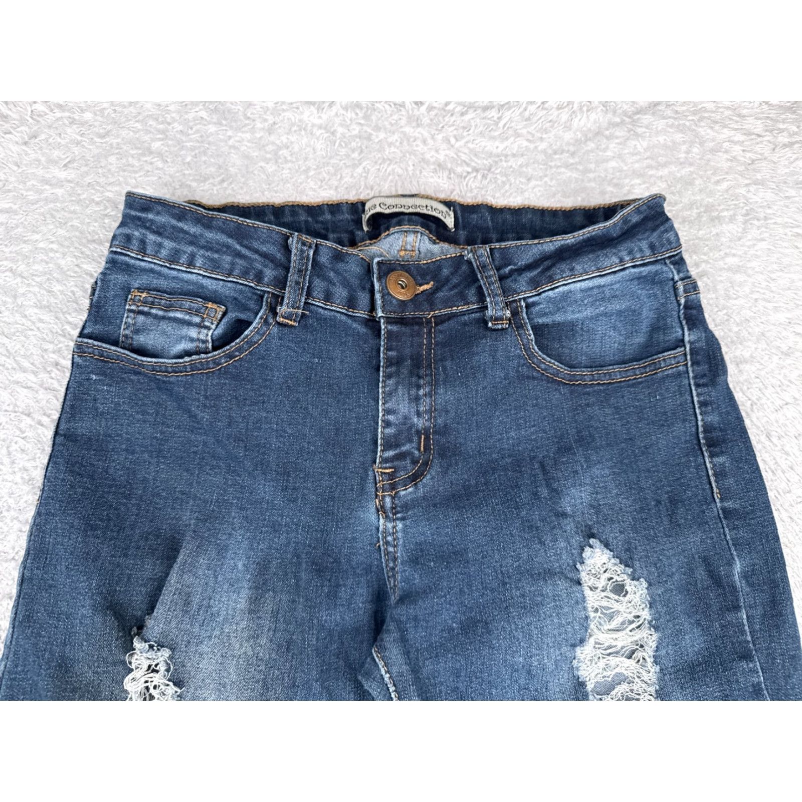 Denime Blue Connection Jeans Juniors 7 Blue Denim Distressed Skinny Mid Rise 27x30 Womens Size 28" / US 6 / IT 42 - 5 Thumbnail