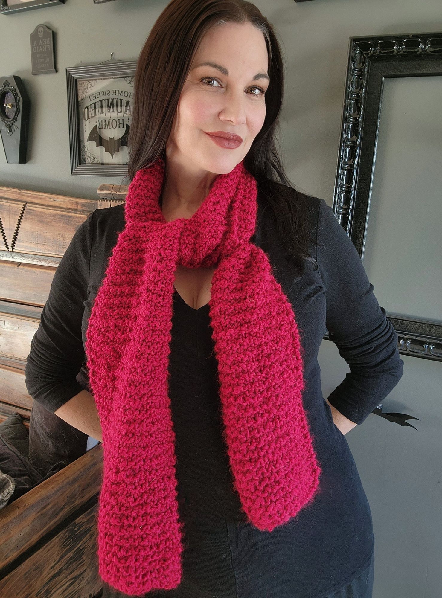 Handmade Knit Scarf, Chunky Red Boucle Yarn, "Crimson" OOAK One Of A Size ONE SIZE - 9 Thumbnail