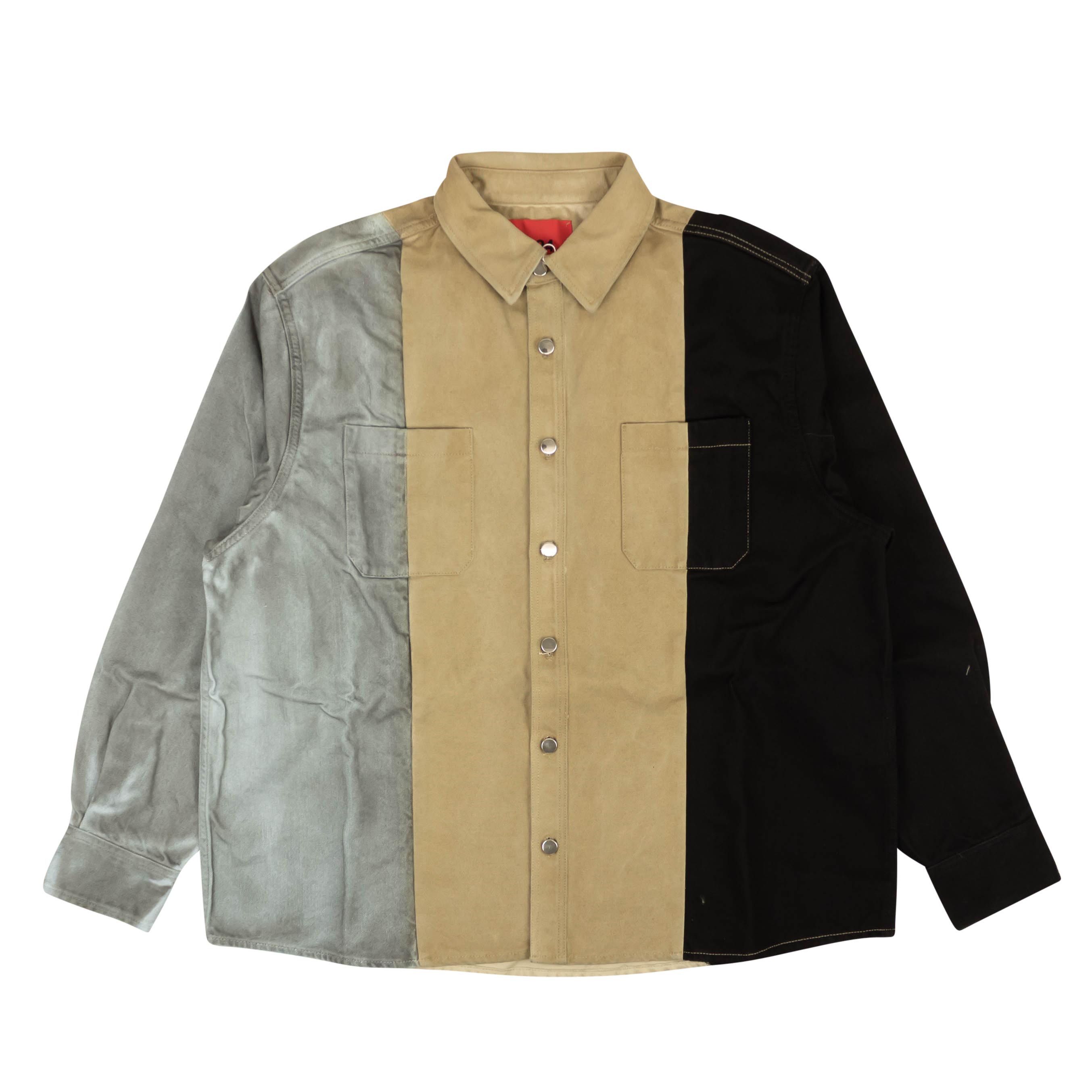 image of 424 On Fairfax Multi Colorblock Denim Button Down Shirt Size M, Men's