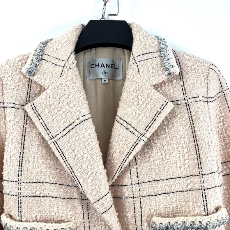 Chanel Chanel Nude pink plaid tweed jacket Size XXS / US 00 / IT 34 - 4 Thumbnail