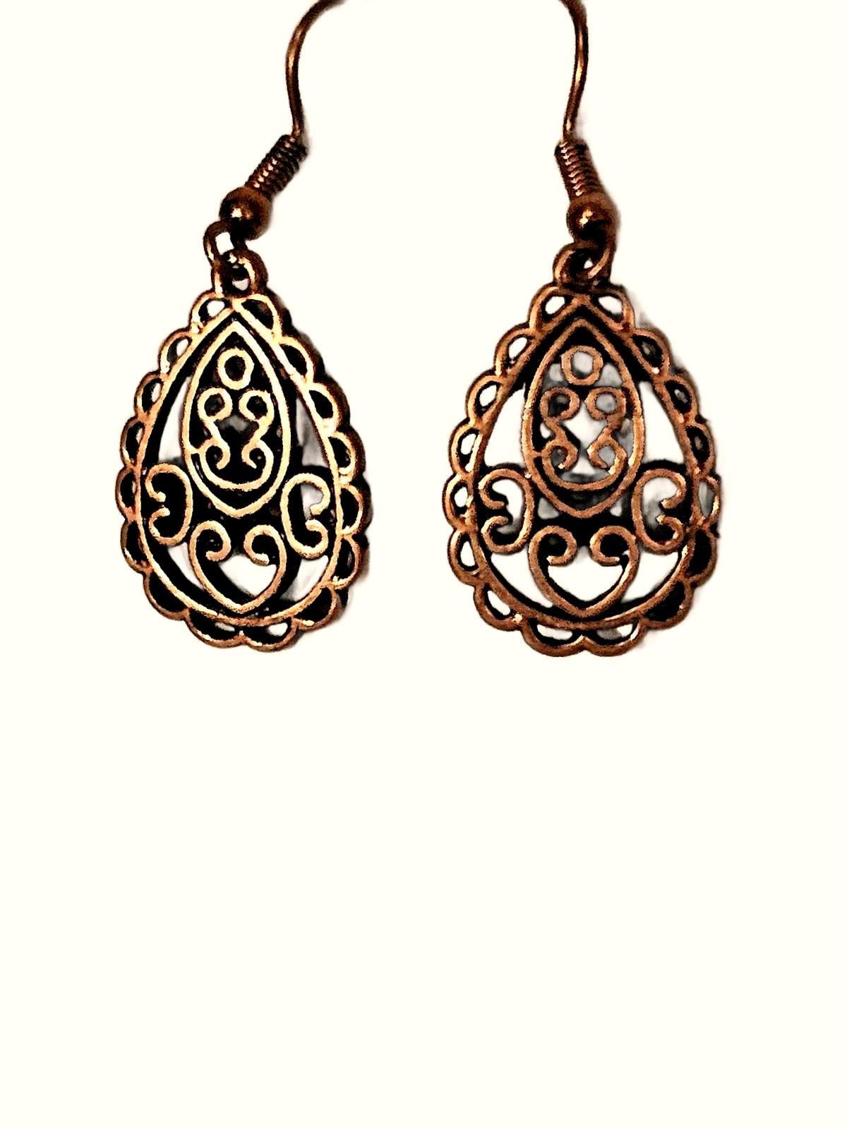 The Unbranded Brand Copper Filigree Teardrop Earrings Size ONE SIZE - 2 Thumbnail