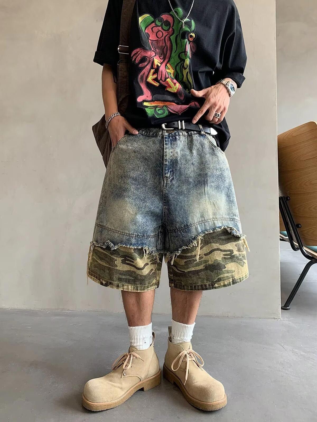 Other Camo Spliced Shorts – Washed, Distressed Retro Fit Size US 33 - 5 Thumbnail