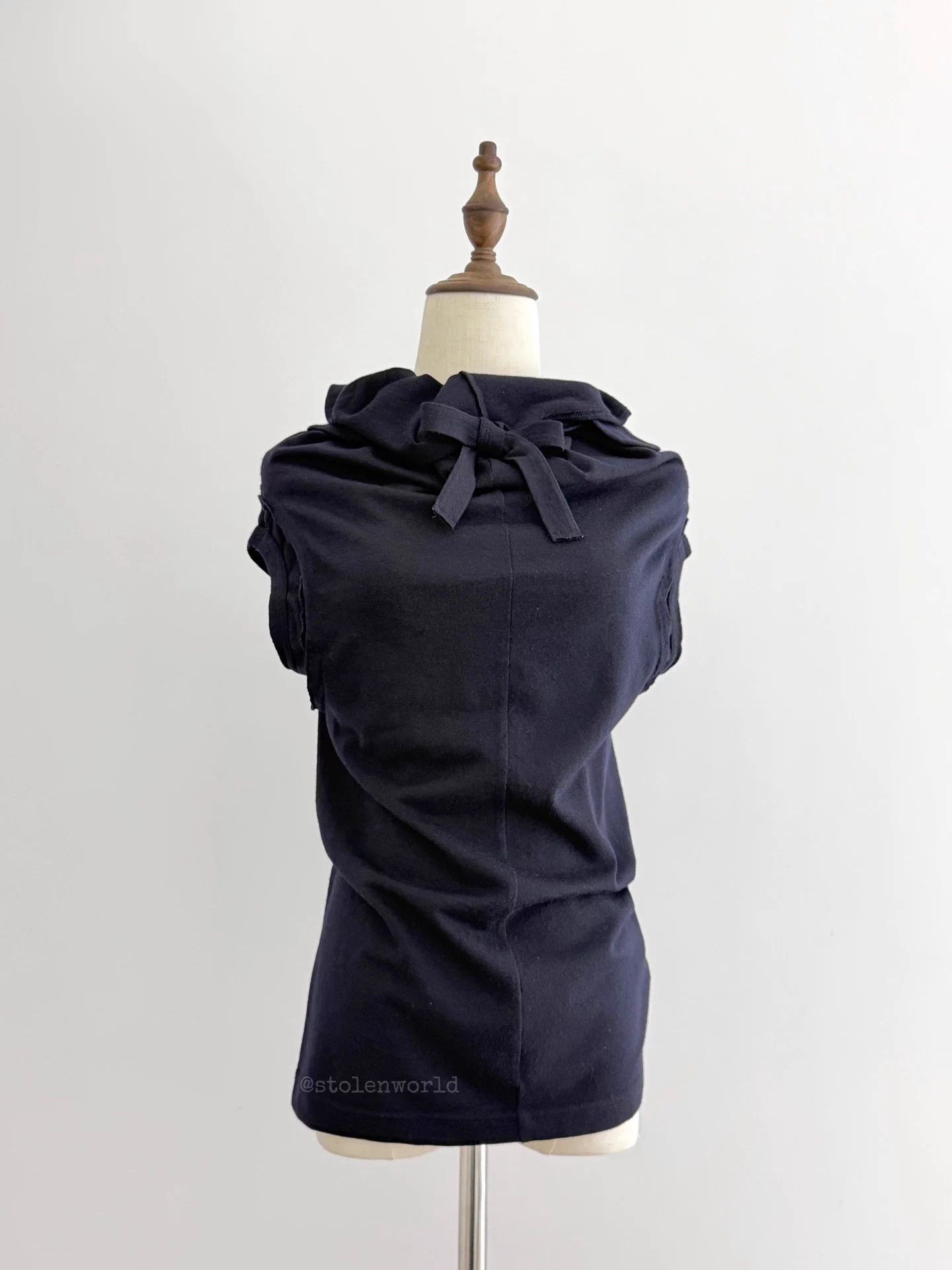 CDG Wool Tie Turtleneck Navy Black Top