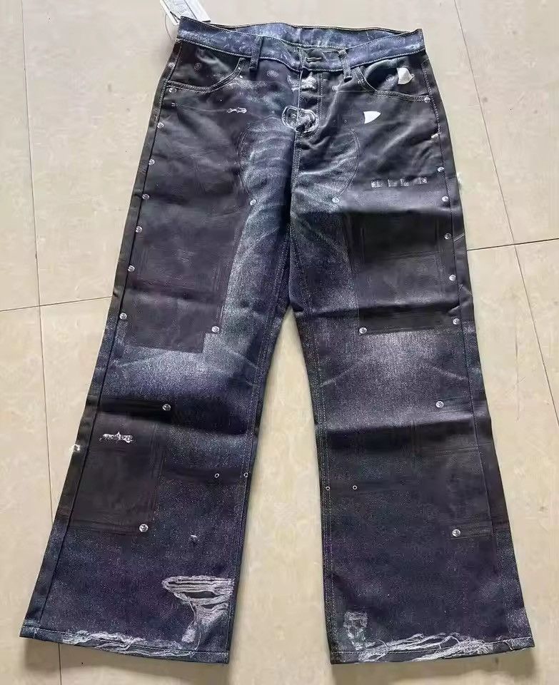 Jean Michiru x Meifa Rivet Patch Print Baggy Denim Pant Size US 34 / EU 50 - 1 Thumbnail