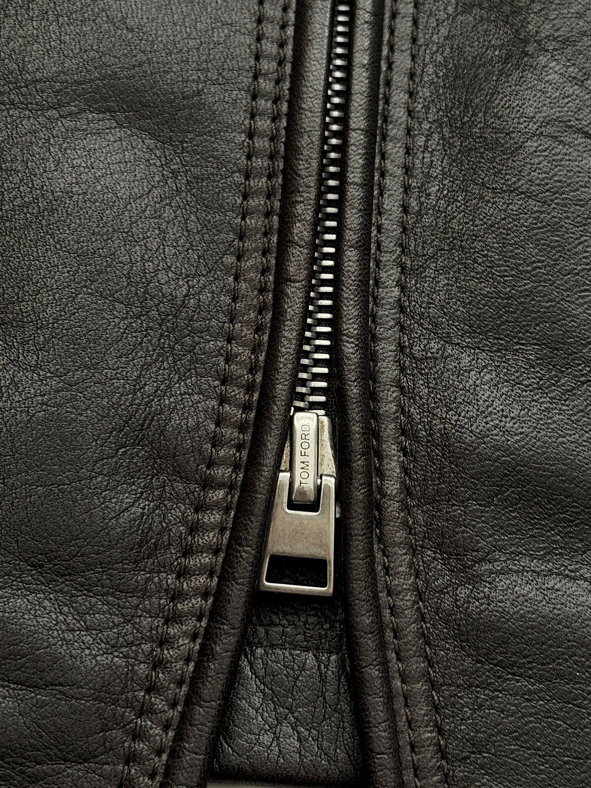 Tom Ford Slim Brown Black Cow Leather Cafe Jacket Size US L / EU 52-54 / 3 - 3 Thumbnail