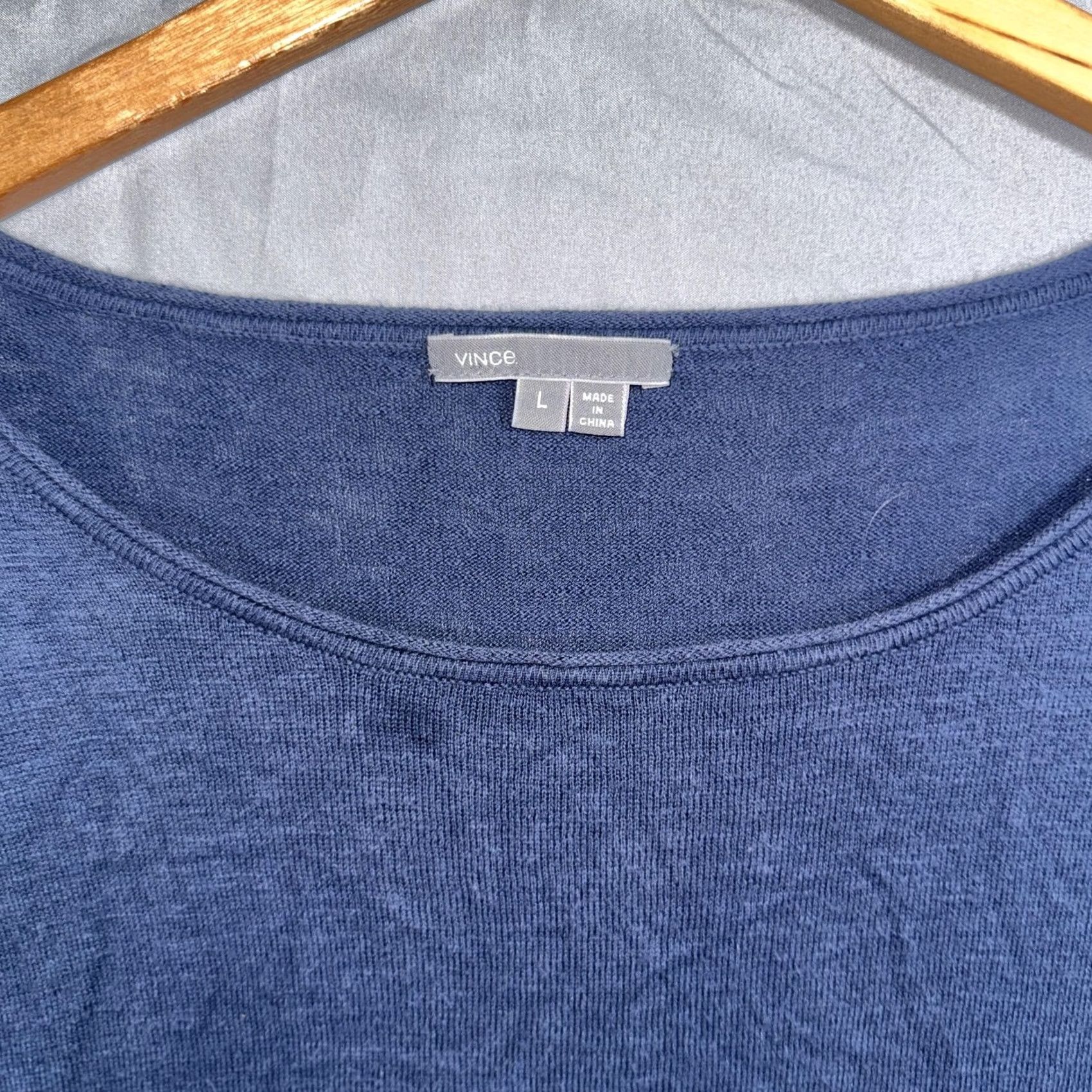 Vince Vince Sweater Womens Large Blue Black Tunic Lightweight Knit High Low Hem Size L / US 10 / IT 46 - 3 Thumbnail