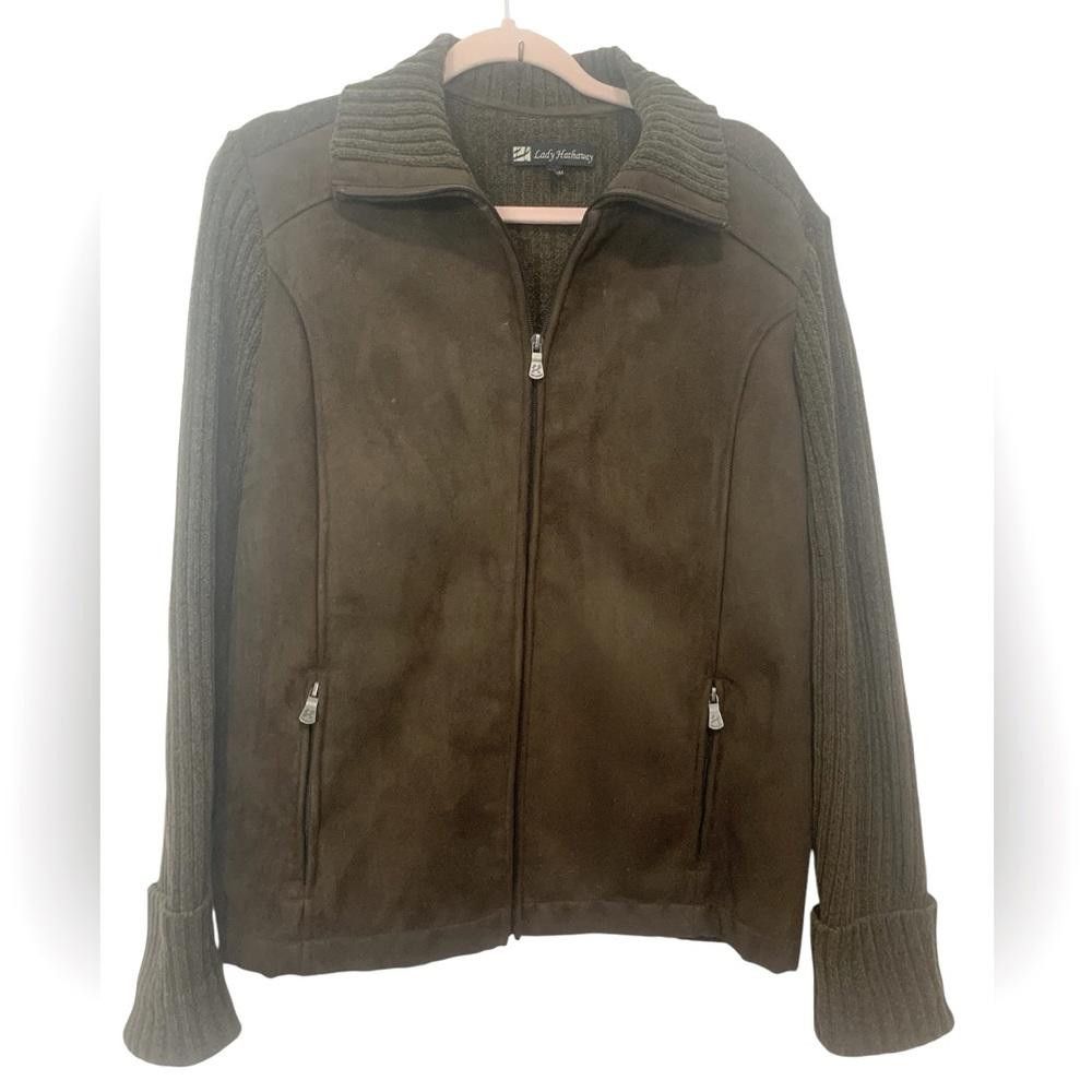 Designer Lady Hathaway Brown Textured Jacket - Stylish Warmth Comfort Size XL / US 12-14 / IT 48-50 - 1 Thumbnail