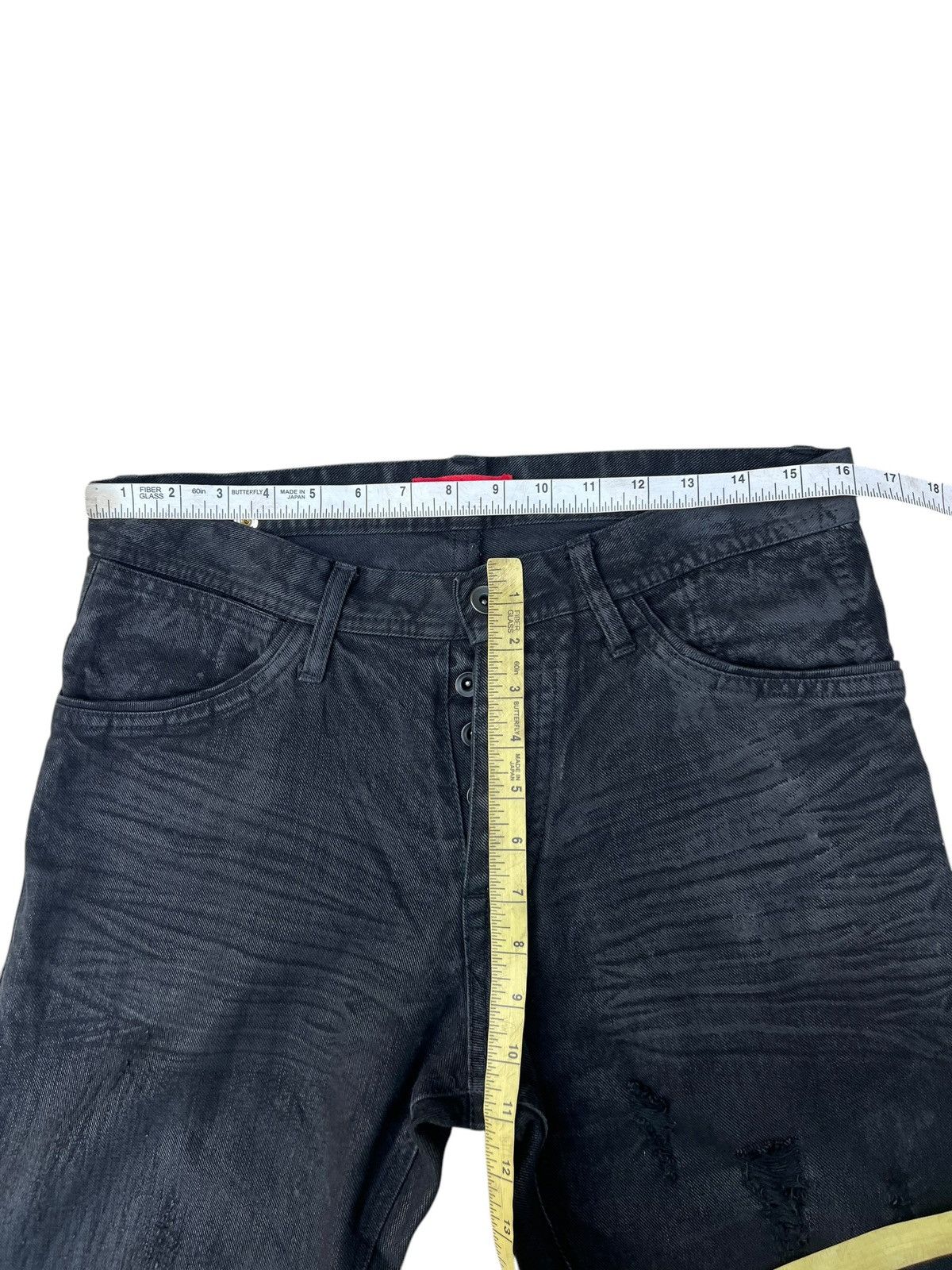 0 0000 Japan Black Coated Waxed Denim Released Hem Jeans Size US 31 - 2 Thumbnail