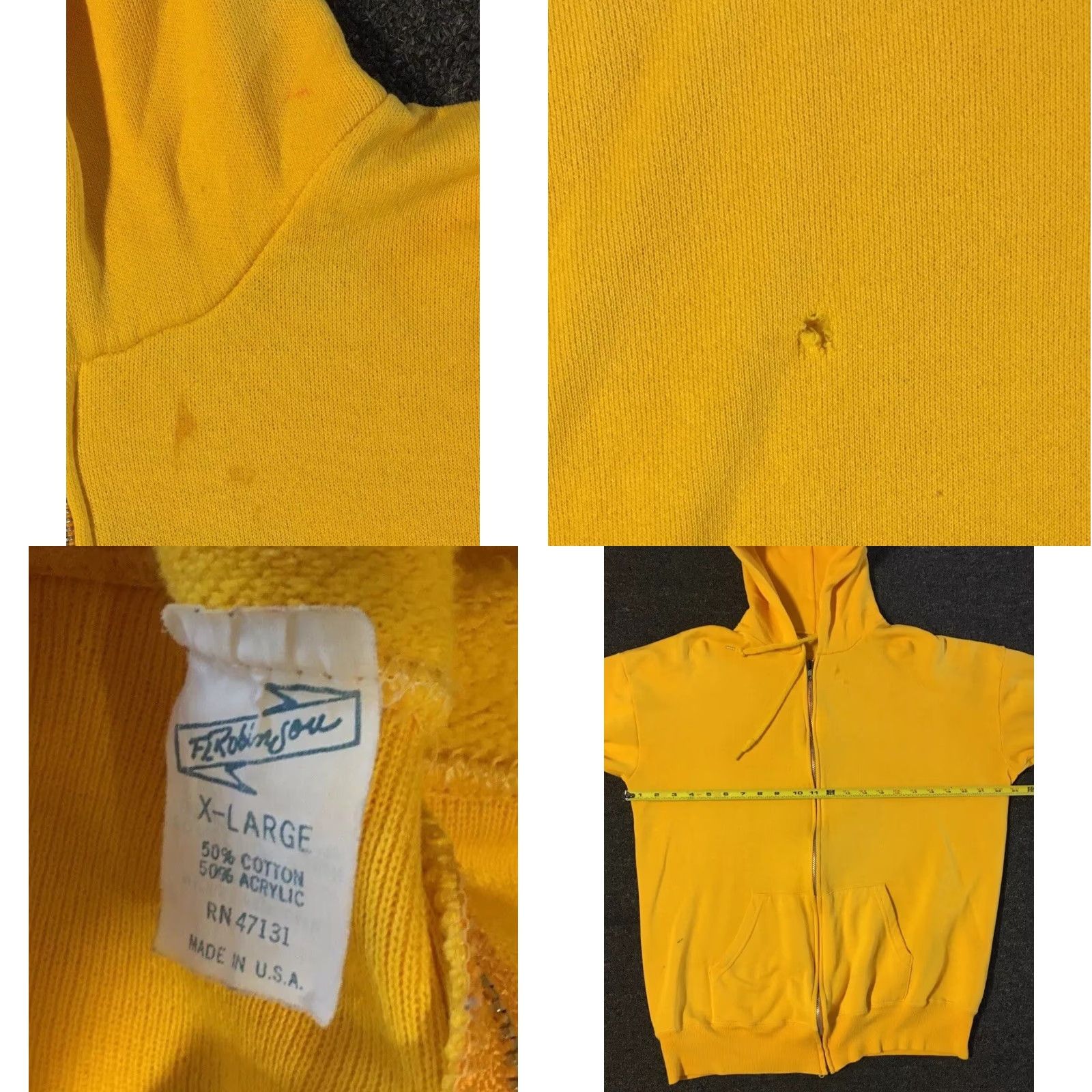 Vintage Vaporwave Sweatshirt Zip Hoodie M USA Yellow 70s 80s Vintage Distressed Grunge Punk Biker Skate Surf 90s Track Mens Size US M / EU 48-50 / 2 - 8 Thumbnail
