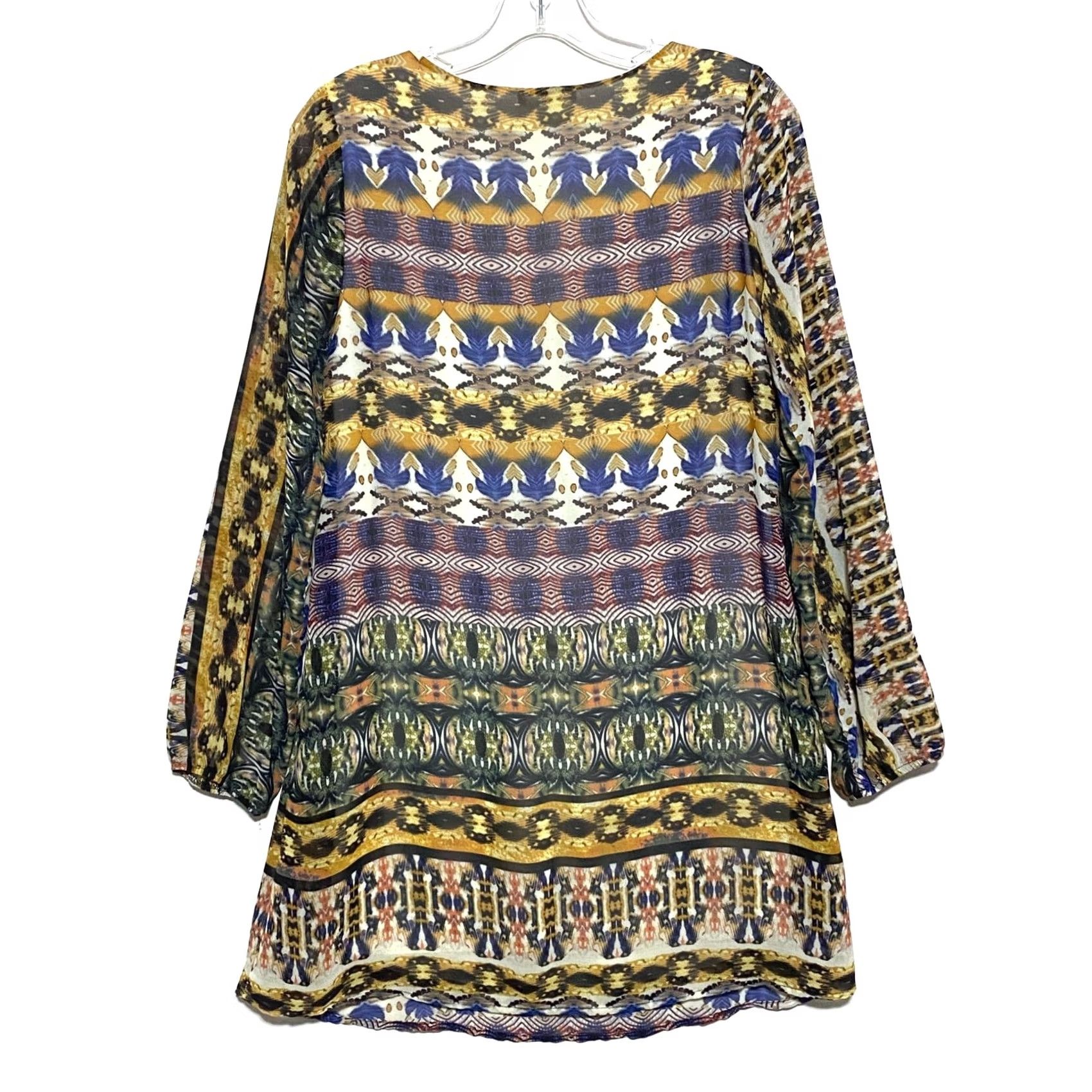 Vintage VINTAGE Everly Mini Dress S Women Batik Aztec Boho Tribal V-Neck Sheer Sleeves USA Purple Short 80s Size S / US 4 / IT 40 - 3 Thumbnail