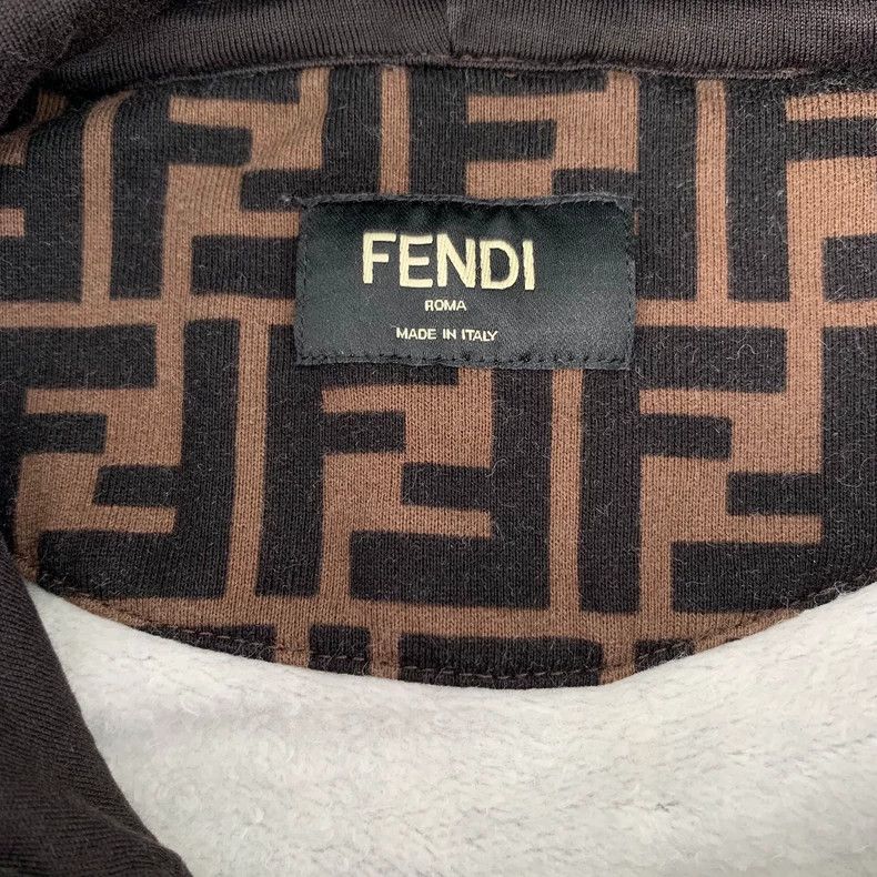 FENDI Dark brown logo letter full-print cotton hooded draw