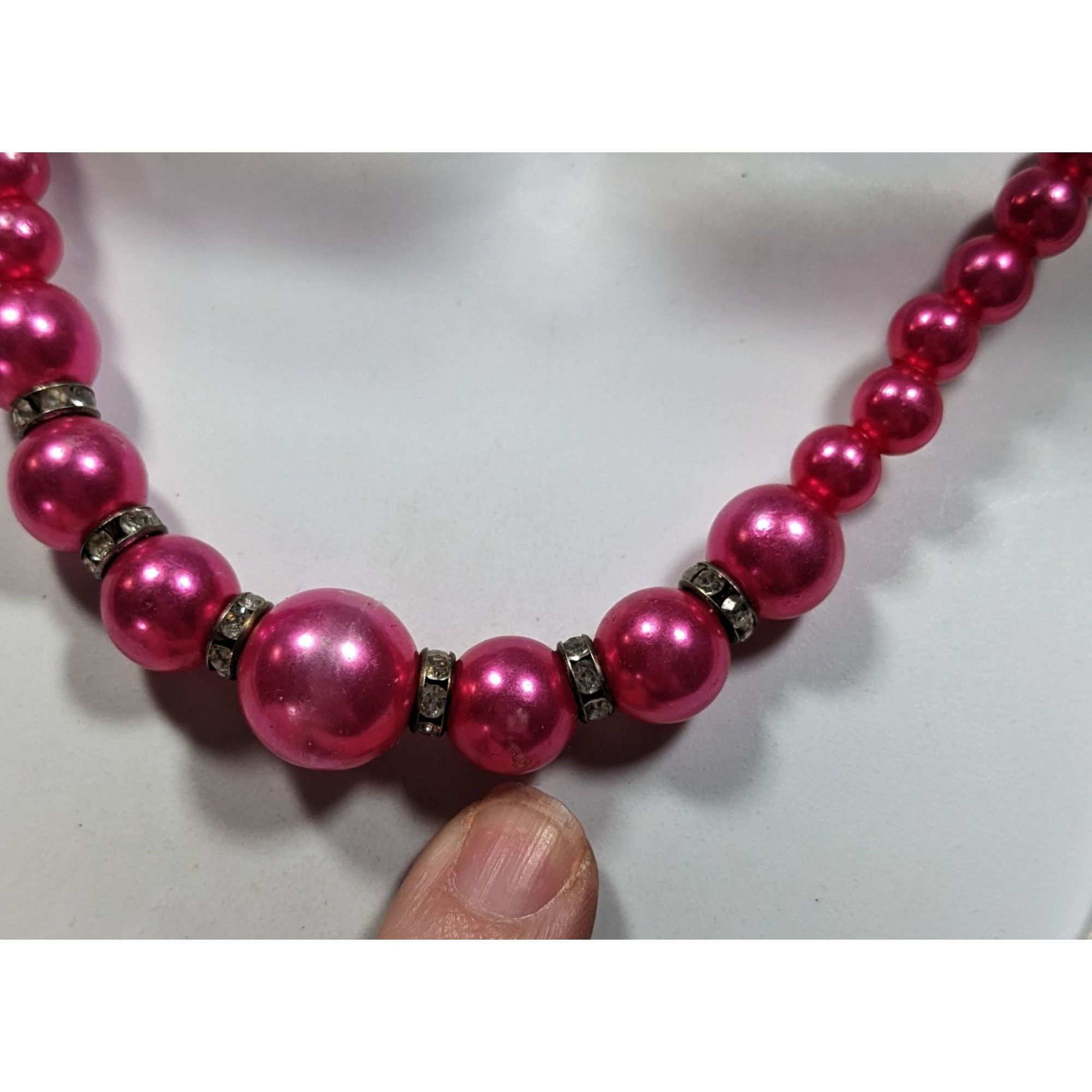 Other 80s Glam Magenta Faux Pearl And Rhinestone Beaded Necklace Size ONE SIZE - 3 Thumbnail