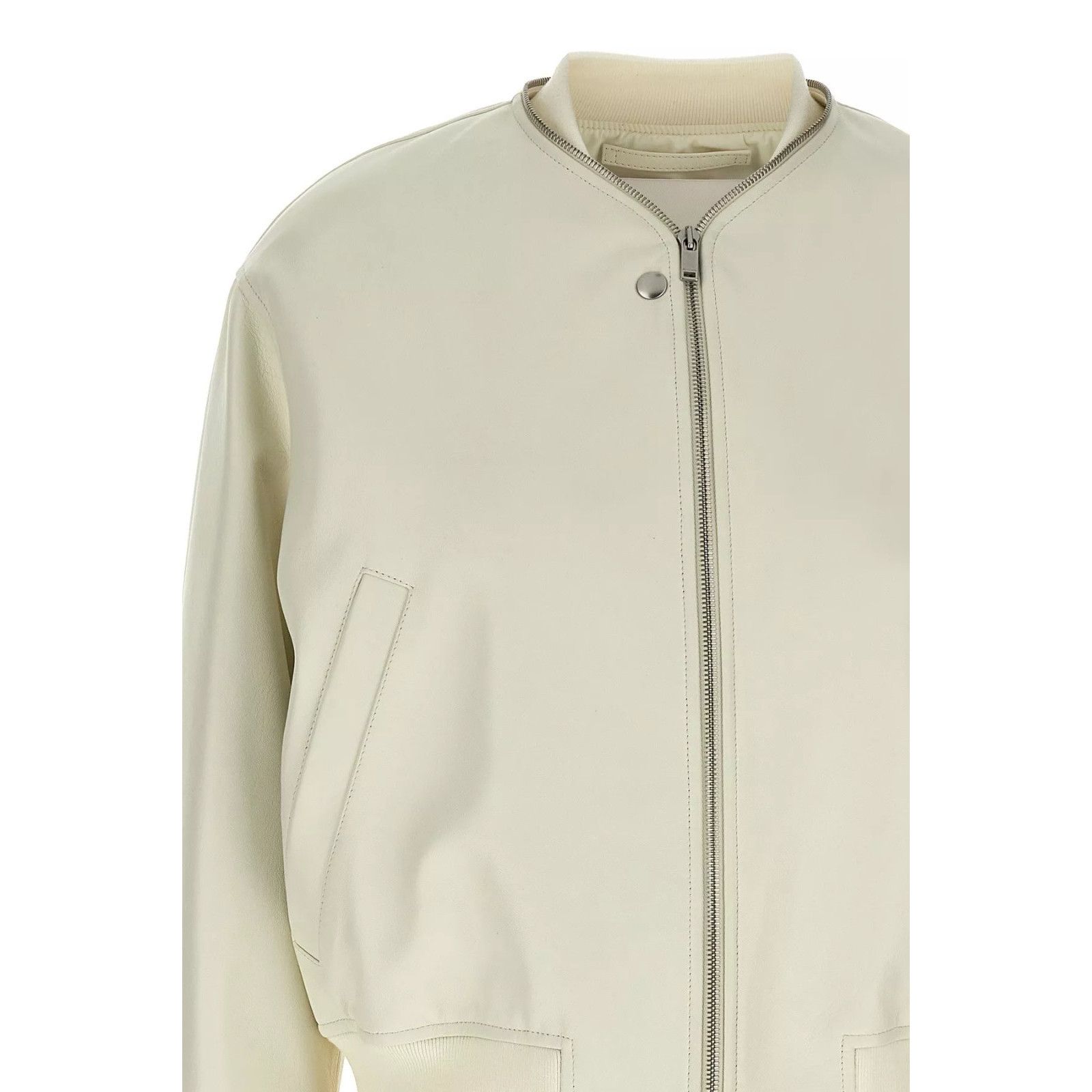 Jil Sander JIL SANDER White Leather Bomber Jacket New & Authentic (Wome Size ONE SIZE - 3 Thumbnail