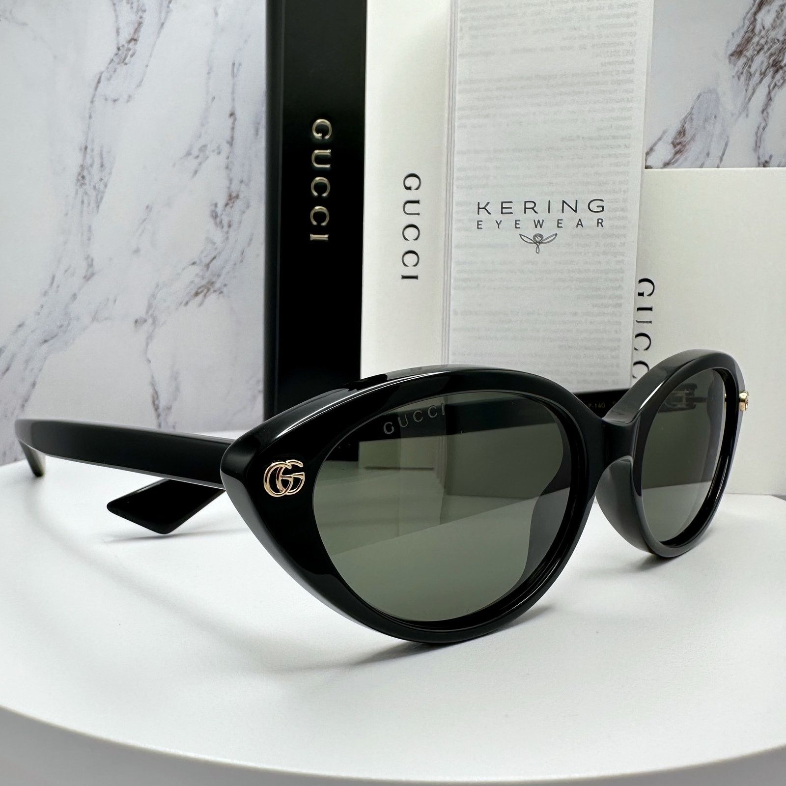 Gucci New GUCCI Sunglasses Black Cat Eye Gold Metal GG Logo Size ONE SIZE - 16 Thumbnail