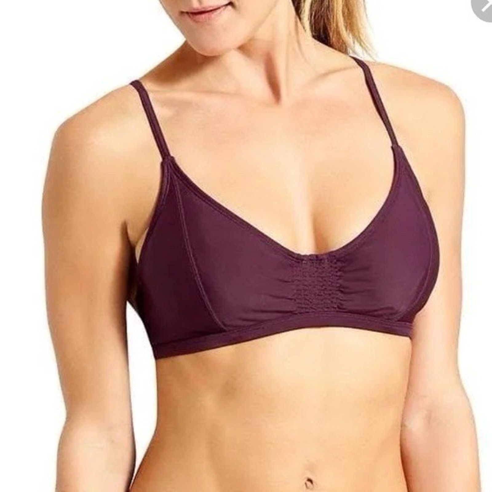 Athleta ATHLETA Smocked Bikini Top Purple Burgundy Swimsuit 34 B/C Size ONE SIZE - 1 Thumbnail