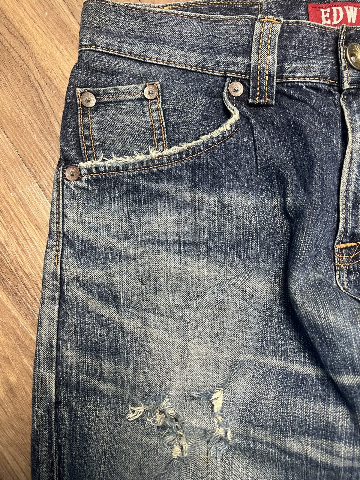 Edwin Edwin Japan Denim Ripped Distressed Relaxed Fit Jeans (42) Size US 30 / EU 46 - 7 Thumbnail