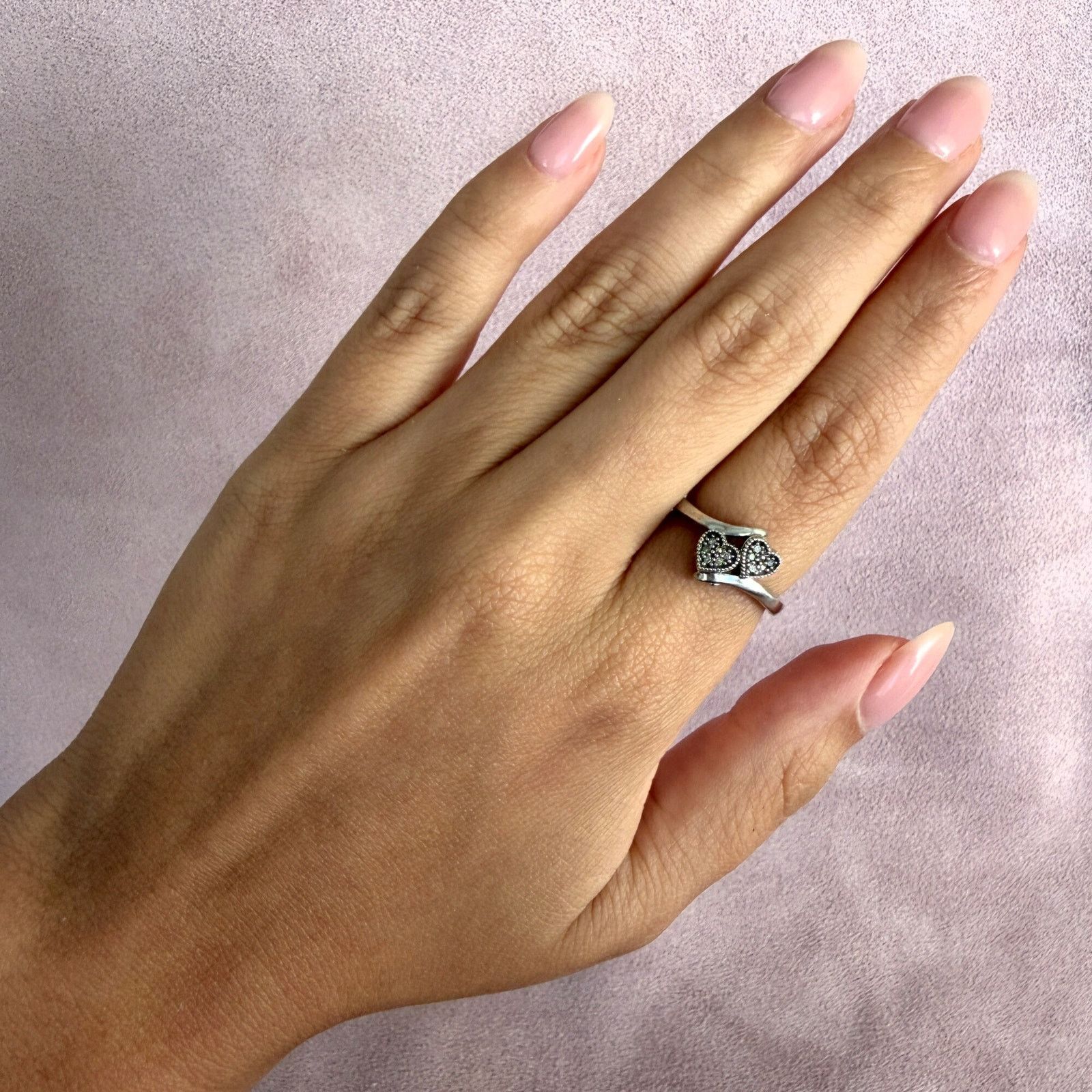 Sterling Silver sterling silver pave diamond hearts ring size 6.75 Size ONE SIZE - 2 Thumbnail