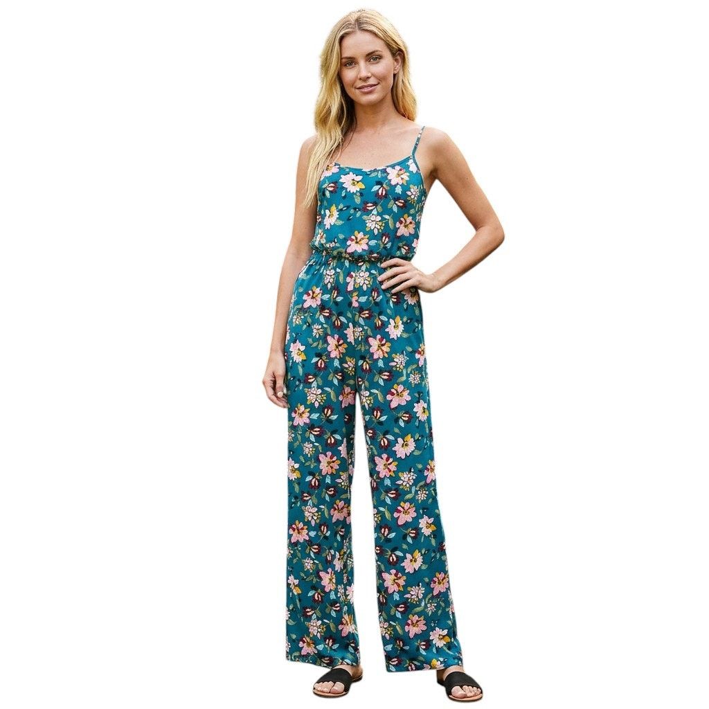 Other KINGSTON GREY Teal Floral Print Wide Leg Jumpsuit, XXS Size 24" / US 00 / IT 34 - 1 Thumbnail