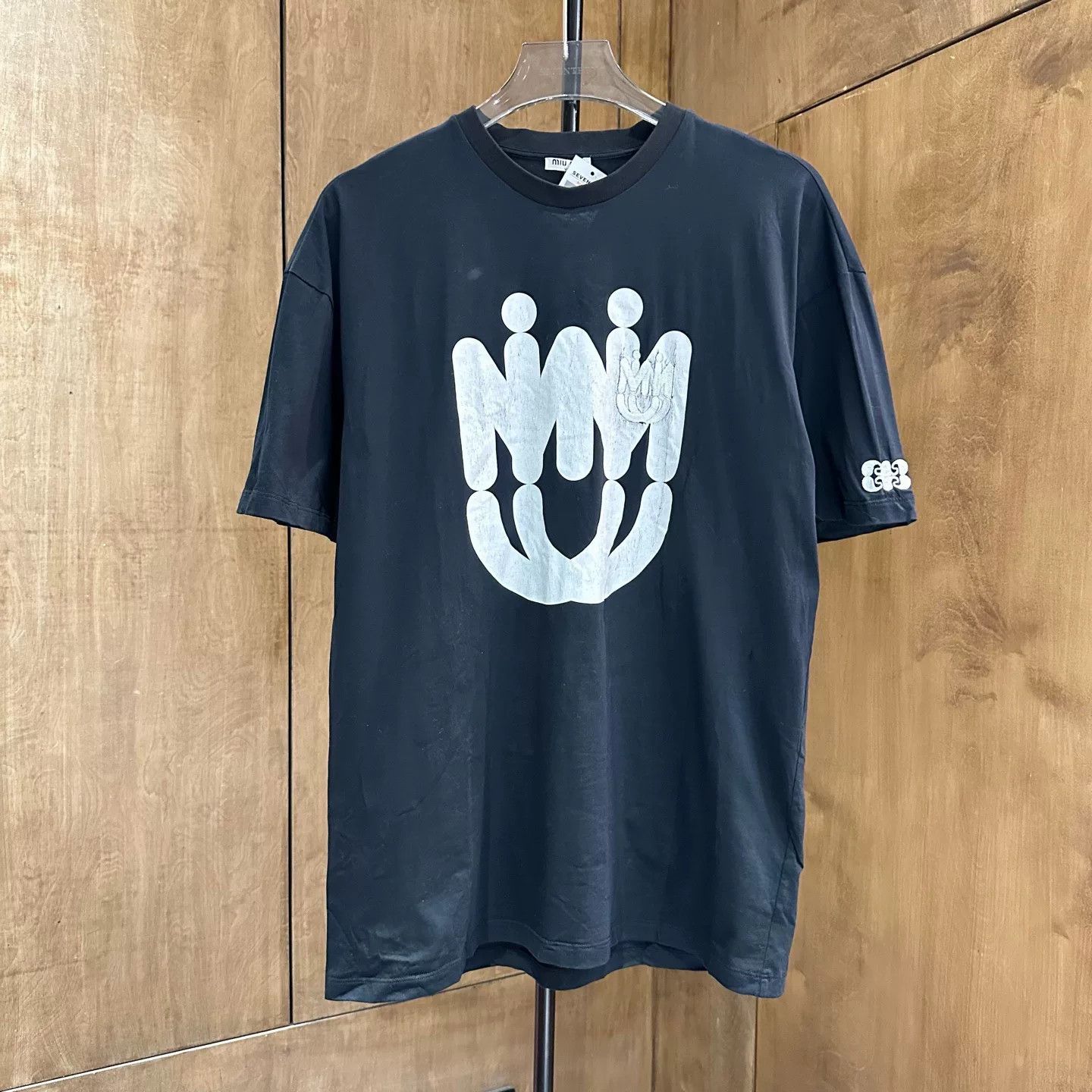 Miu Miu Miu Miu Retro Embroidered Black T-Shirt XS Women Size XS / US 0-2 / IT 36-38 - 1 Thumbnail