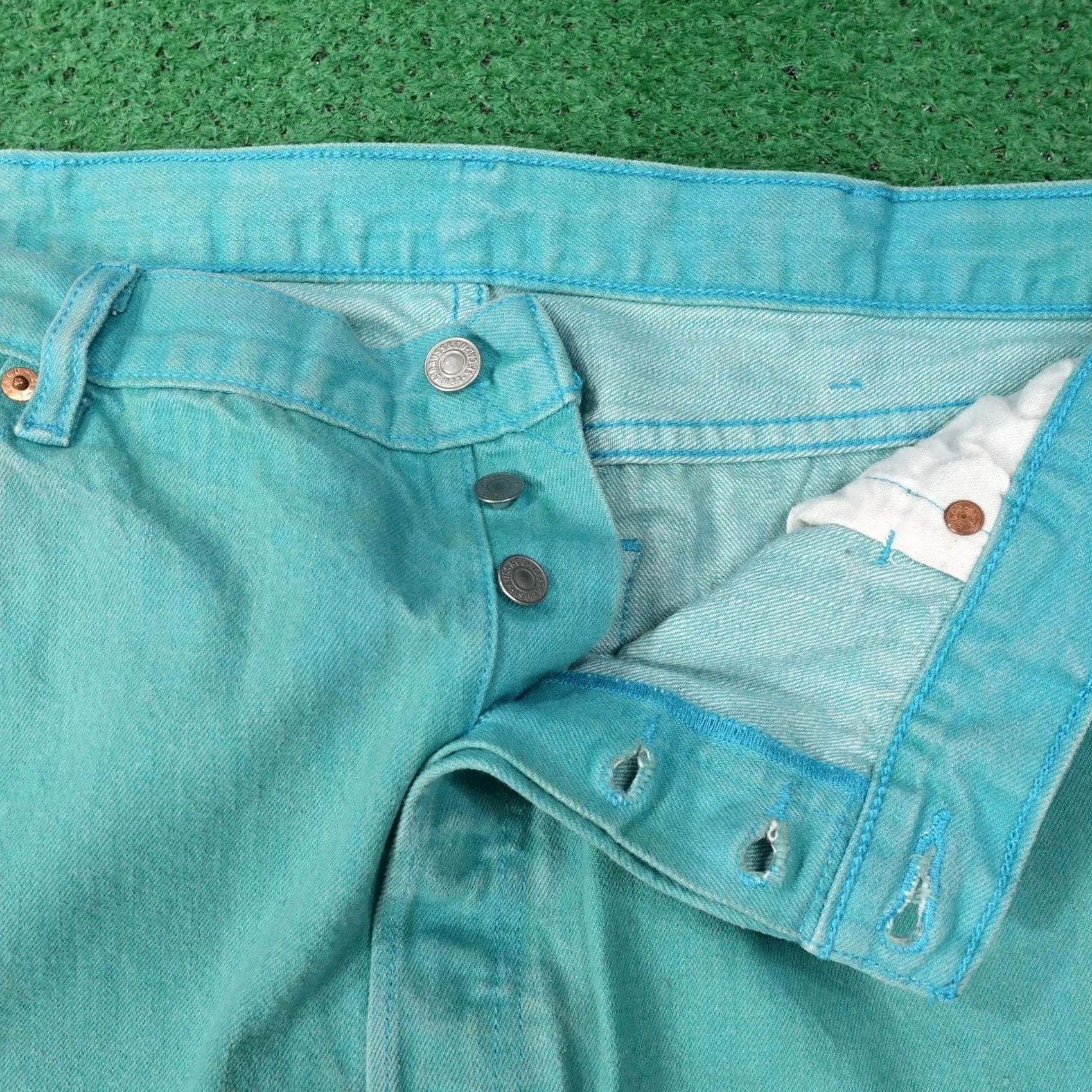 Levi's Levi's 501 Jeans Mens 39x27 Blue Teal Straight Classic Denim Button Fly Size US 39 - 2 Thumbnail