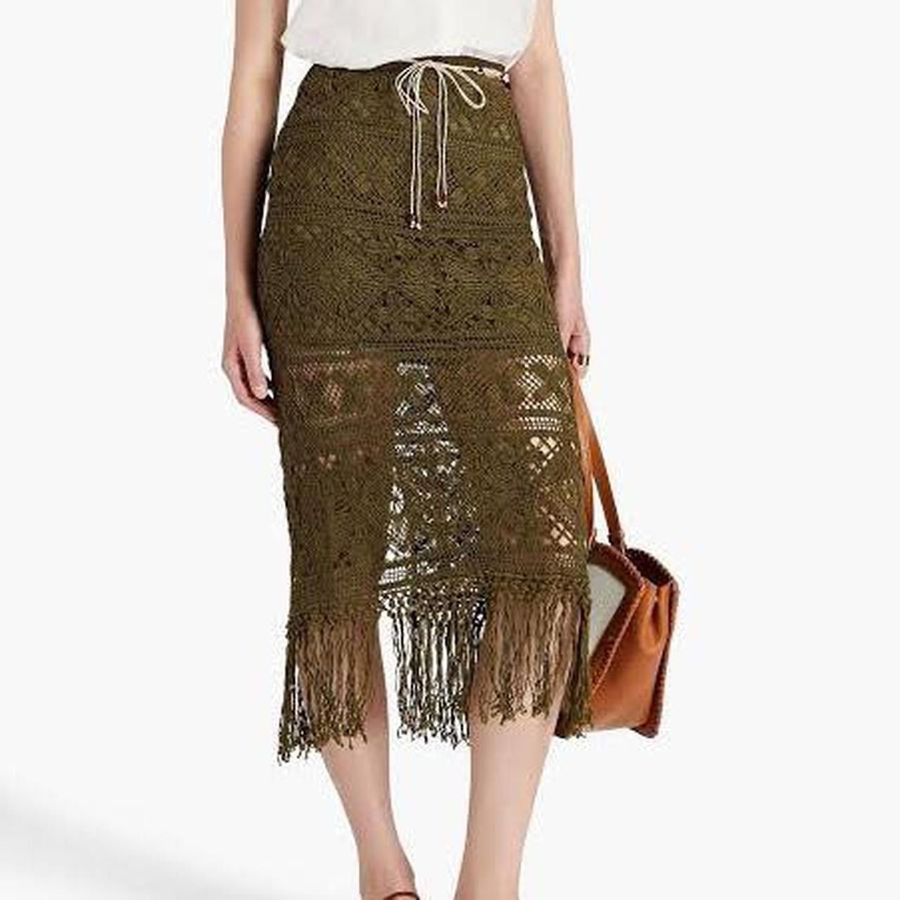 Zimmermann ZIMMERMANN Green crochet fringe midi skirt Size 27" / US 4 / IT 40 - 1 Thumbnail