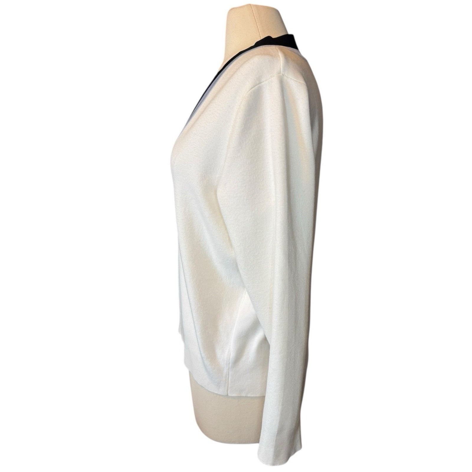 Mango Mango NEW V Neck Varsity Sweater Pullover Cream and Blue Size M / US 6-8 / IT 42-44 - 4 Thumbnail