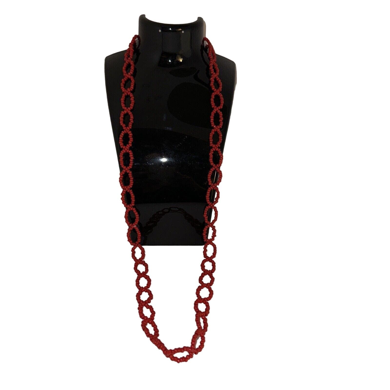 Homemade Red Infinity Figure 8 Handmade Seed Bead Necklace 14 Inch Size ONE SIZE - 2 Thumbnail