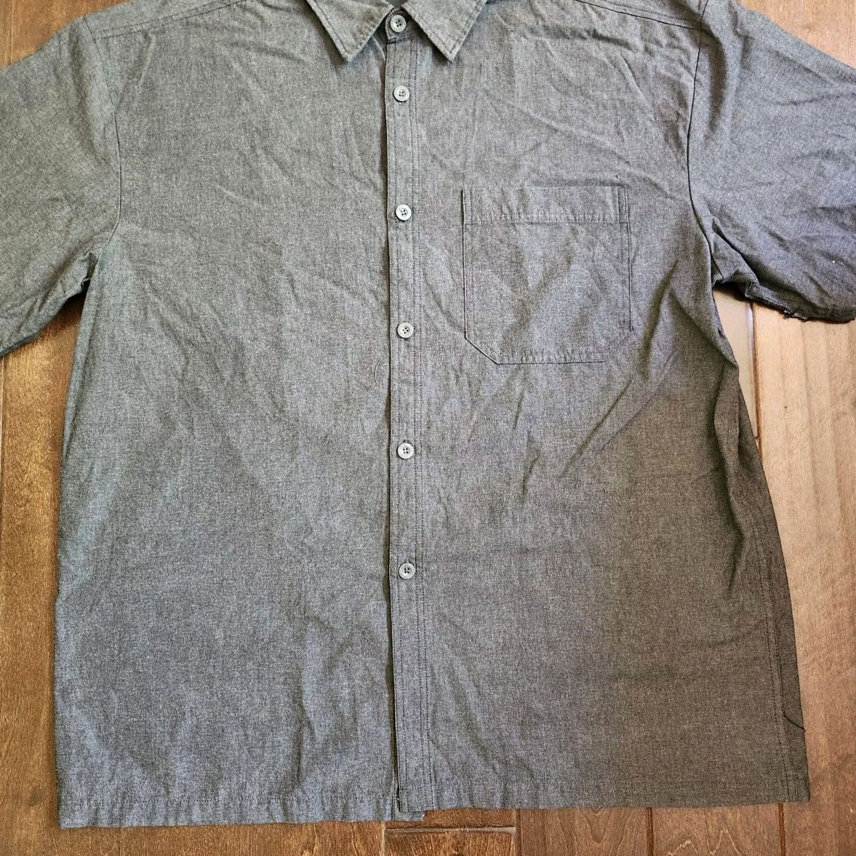 Vintage Yago Shirt Button-Up Pocket Short Sleeve Gray 2XL Mens Regular Classic Solid Polyester Cotton Size US XXL / EU 58 / 5 - 2 Thumbnail