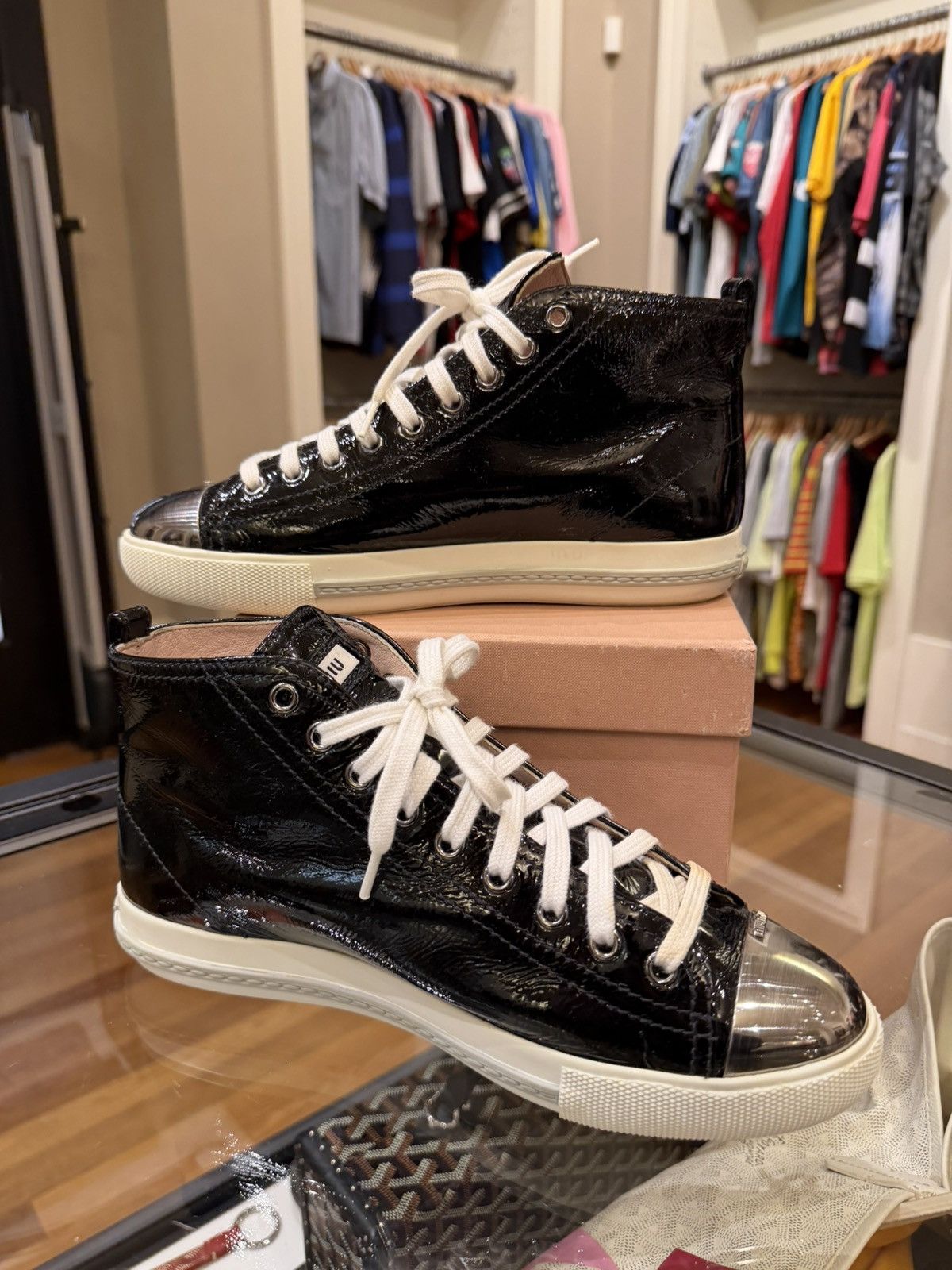 Miu Miu Miu Miu Patent Leather High Top Sneakers Size US 8 / IT 38 - 3 Thumbnail