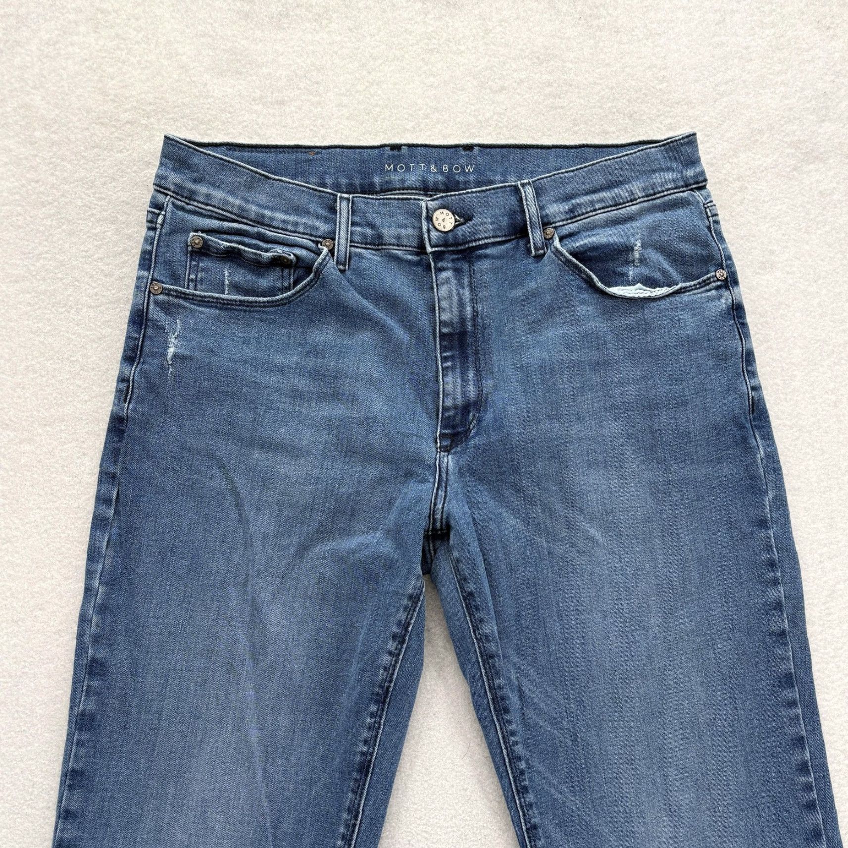Mott & Bow Mott & Bow Jeans 35x34 Blue Medium Wash Straight Denim Pants Mens Regular Stretch Cotton Polyester Zip Pocket Vintage No Size US 35 - 2 Thumbnail