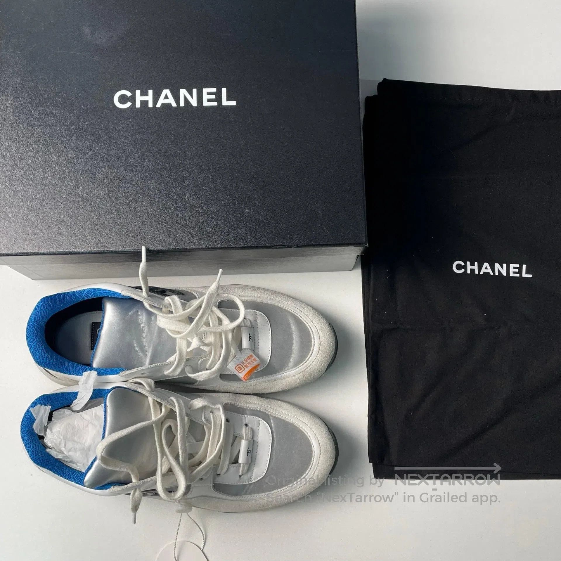 Chanel Chanel White and Blue Color Block Suede Sports Casual Shoe Size US 6.5 / EU 39-40 - 3 Thumbnail