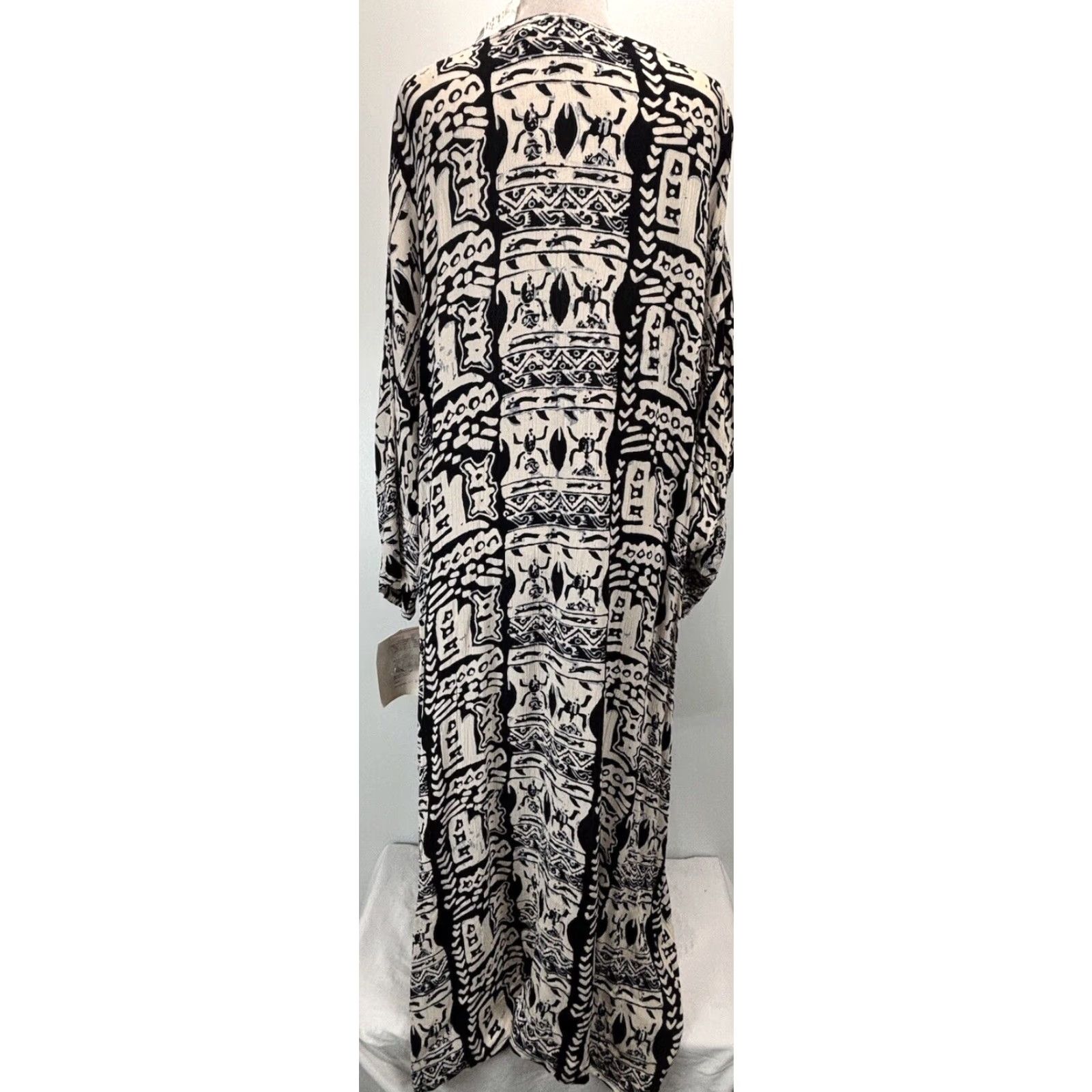 Vintage Nubian Queen Beaded Kaftan Dress Tan Black One Size Women Size ONE SIZE - 3 Thumbnail
