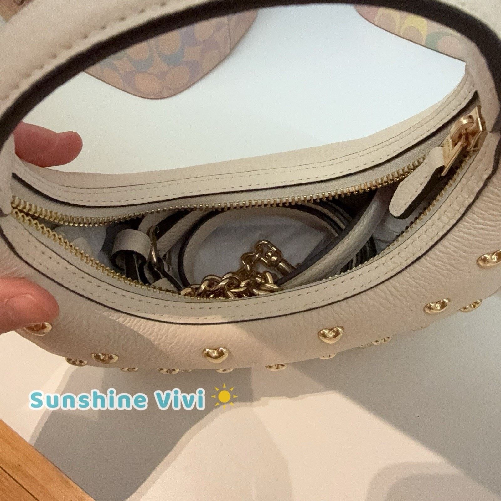 Coach NWT Coach Carmen Mini Crossbody Bag Heart Rivets CDB85 Chalk Size ONE SIZE - 6 Thumbnail