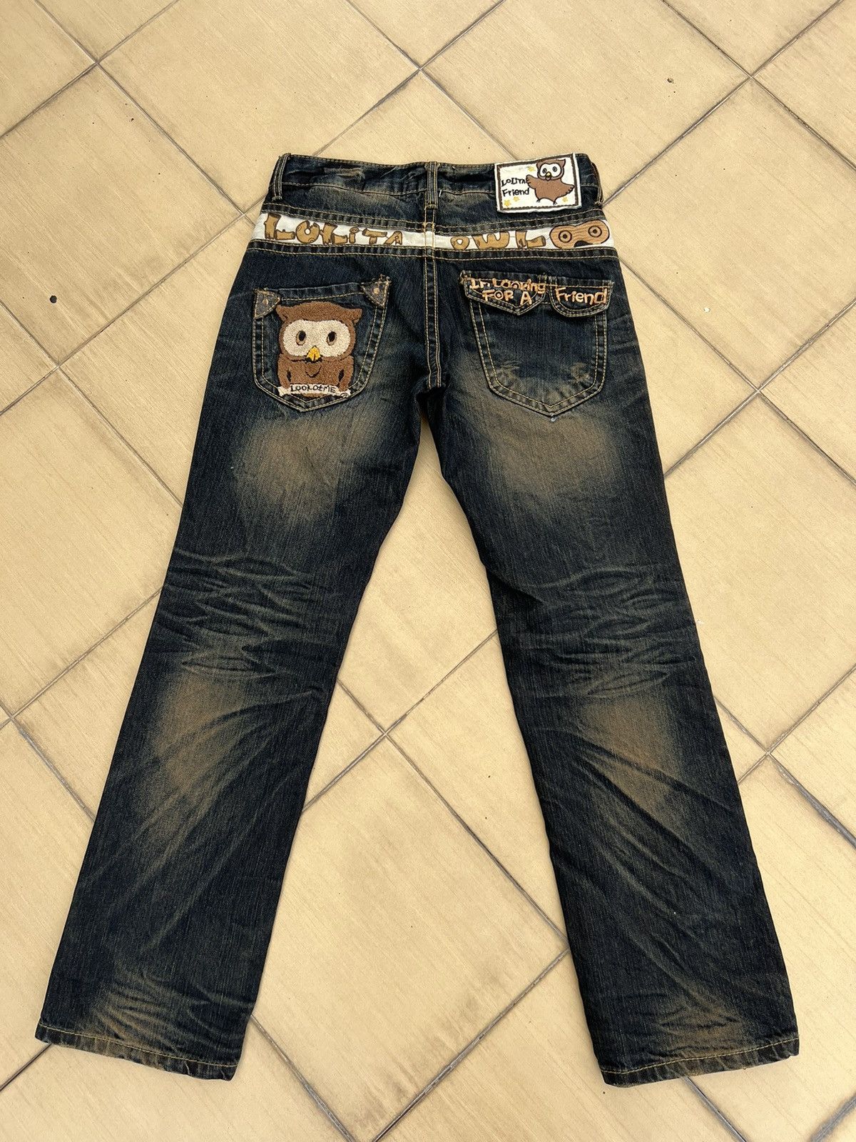 Vintage Lolita Owl Rusty Blue Denim Distressed Jeans Size US 29 - 2 Thumbnail