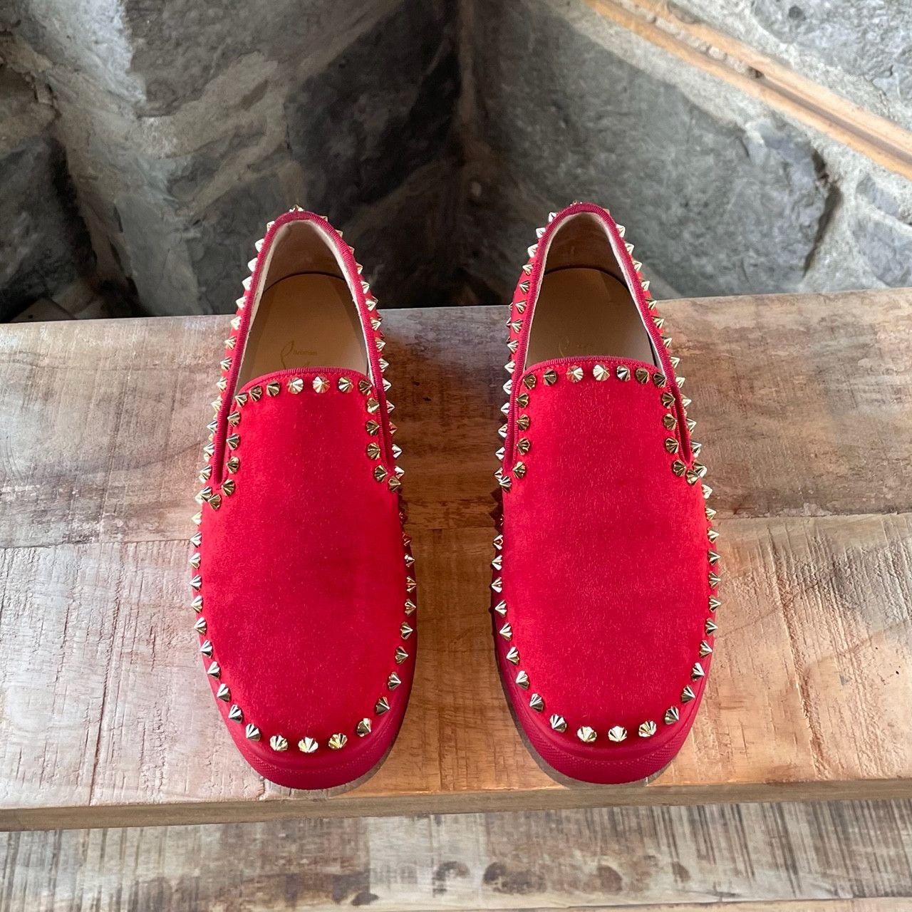 Christian Louboutin Christian Louboutin Red Suede Pik Boat Slip On Sneakers Size US 6 / IT 36 - 2 Thumbnail