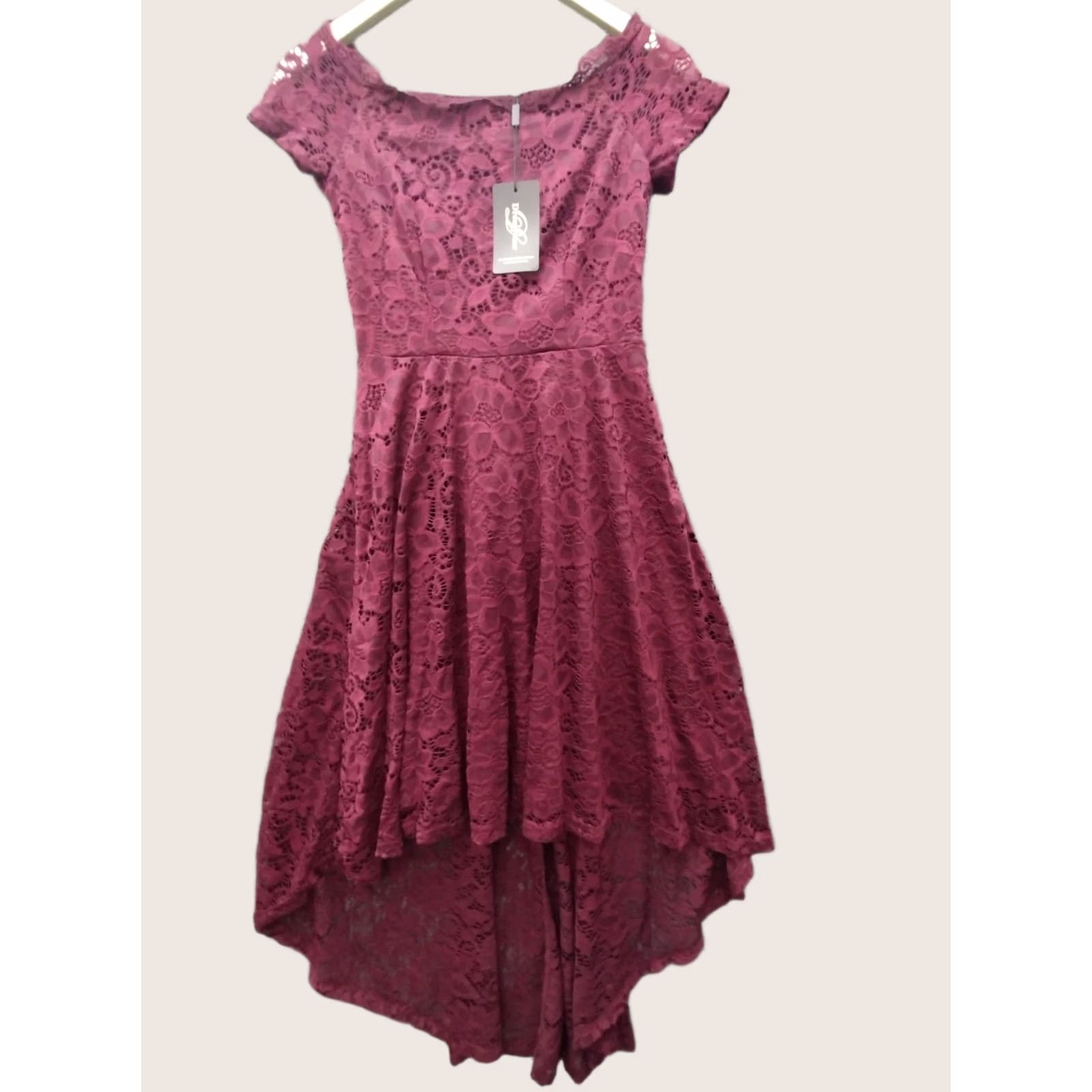 Vintage Dressystar Women's XS Lace Cocktail Dress Hi-Lo Off Shoulder Wine Red Dress Size XS / US 0-2 / IT 36-38 - 1 Thumbnail