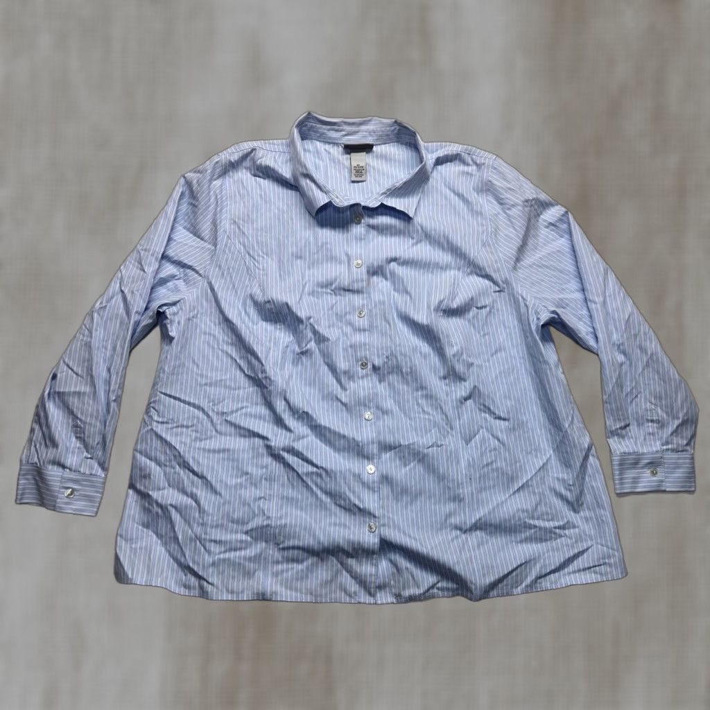 Vintage Catherines Shirt Blue Striped Button-Up 3/4 Sleeve Adult Women's 2X Size XXL / US 16-18 / IT 52-54 - 1 Thumbnail