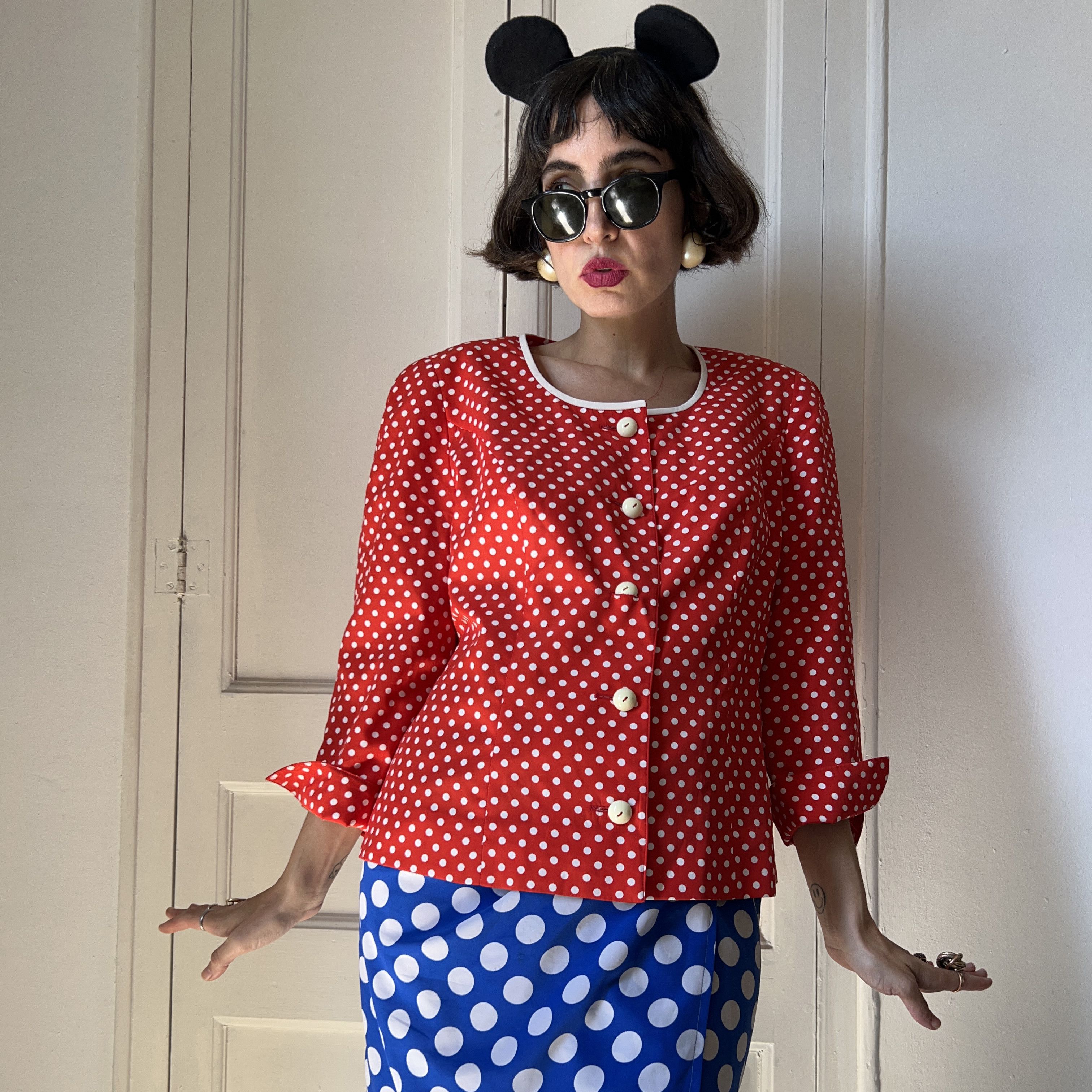 Vintage Vintage 80s Red Polka Dot Blazer Size L / US 10 / IT 46 - 4 Thumbnail