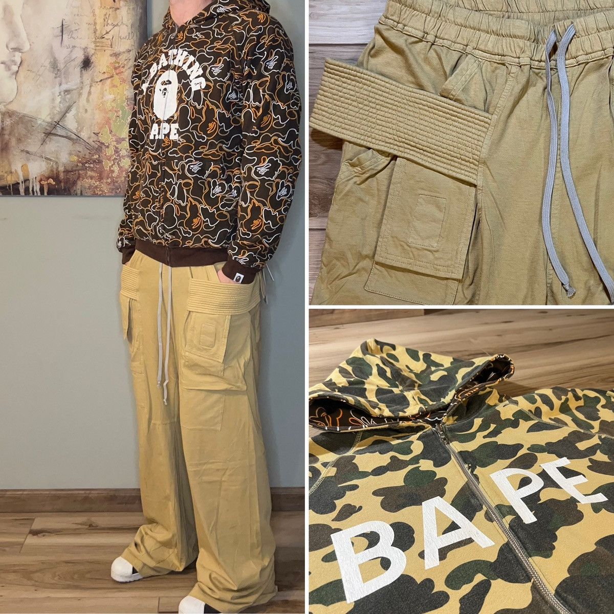 Rick Owens Rick Owens DRKSHDW Wide Creatch Cargo Sweatpants Mustard Size US 32 / EU 48 - 15 Thumbnail