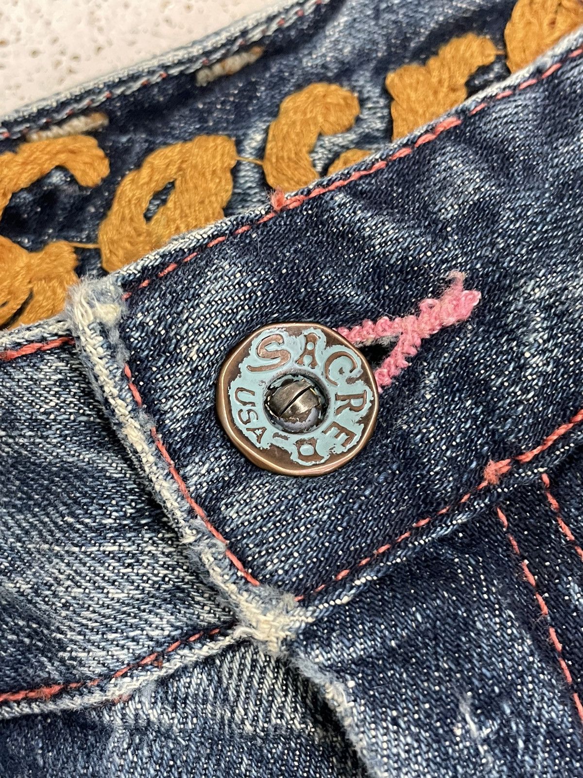 Hysteric Glamour × Japanese Brand Sacred 28 Bootcut Front Pocket Embroidery Distressed Size US 32 / EU 48 - 9 Thumbnail