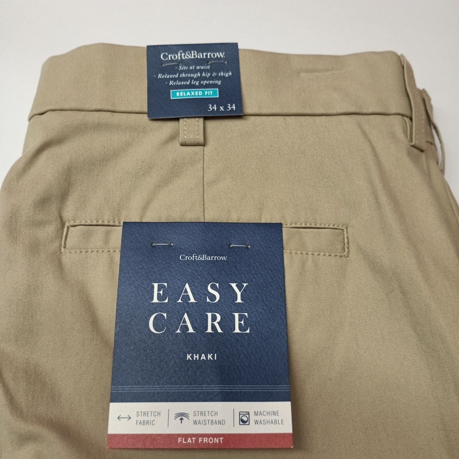 Croft & Barrow Croft & Barrow Khakis Mens Size 34x34 Flat Front Tan Stretch Size US 34 / EU 50 - 2 Thumbnail