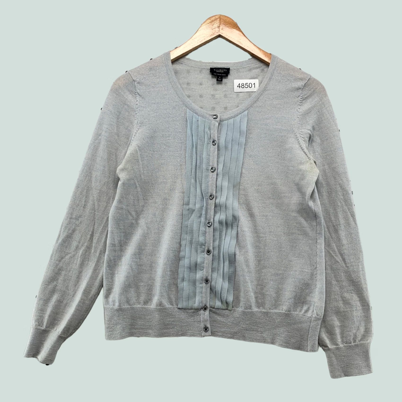 Talbots Talbots Sweater Cardigan Women Small Light Blue Pure Italian Merino Wool Pleated Size S / US 4 / IT 40 - 1 Thumbnail