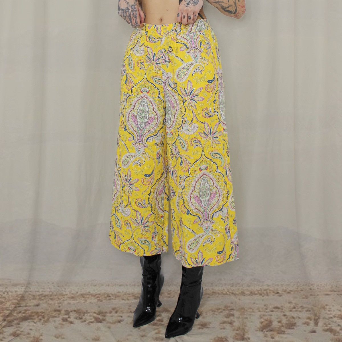 Handmade × Vintage 🍋PAISLEY YELLOW PANTS🍋 Size 28" / US 6 / IT 42 - 2 Thumbnail