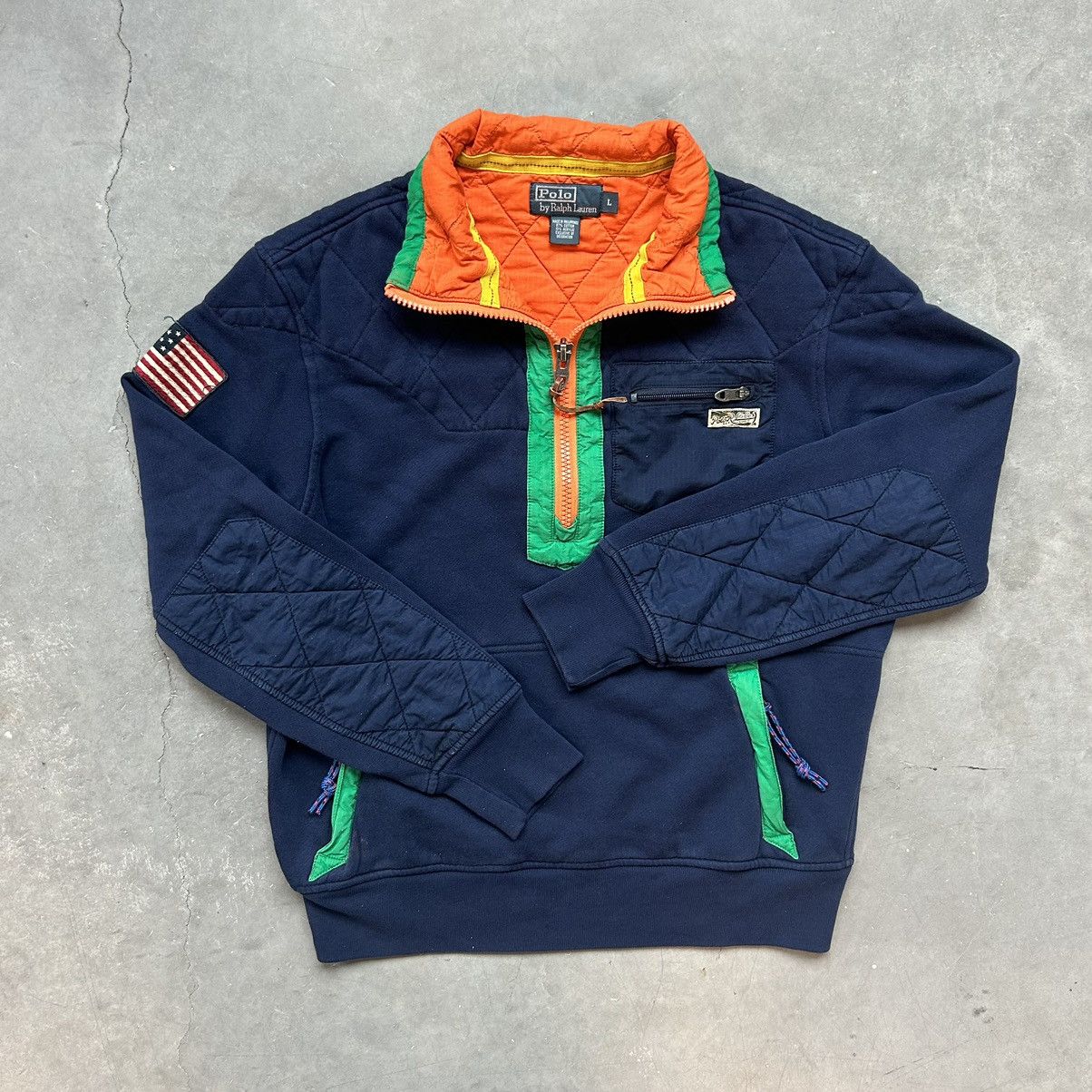 image of Polo Ralph Lauren x Vintage Crazy Vintage 90's Polo Quilted Colorblock Quarter-Zip Skater in Navy (