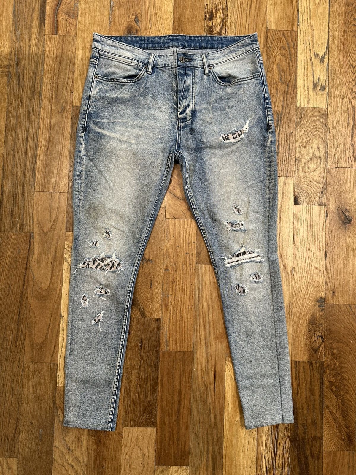 Ksubi Ksubi Cheetah Print Patched Blue Denim Jeans Size 34 Size US 34 / EU 50 - 1 Thumbnail
